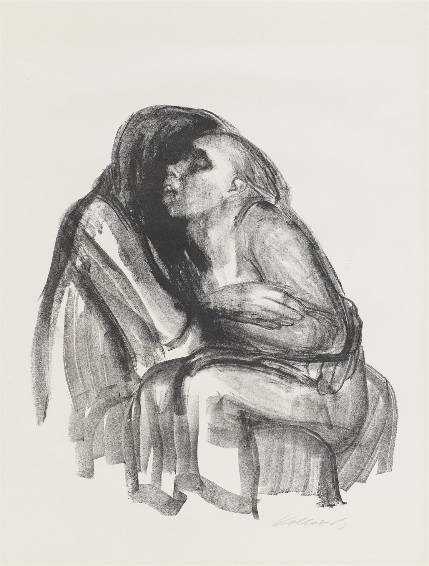 Käthe Kollwitz, La Mort tenant une jeune fille sur ses genoux, planche 2 de la série »Mort«, 1934, lithographie au crayon, Kn 265, Collection Kollwitz de Cologne © Käthe Kollwitz Museum Köln
