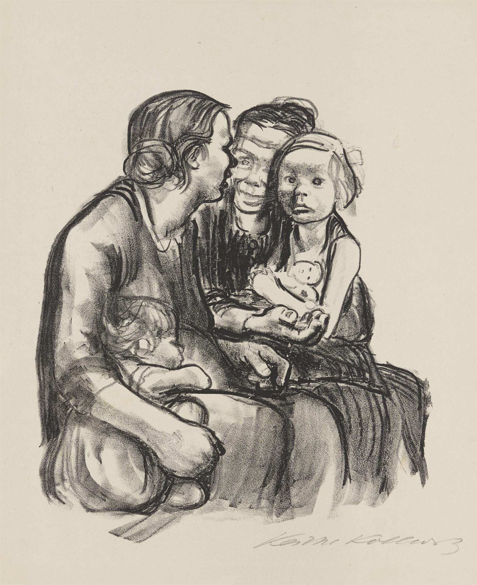 Käthe Kollwitz, Deux femmes bavardant avec deux enfants, version finale, 1930, lithographie au crayon (report), Kn 250 c, Collection Kollwitz de Cologne © Käthe Kollwitz Museum Köln
