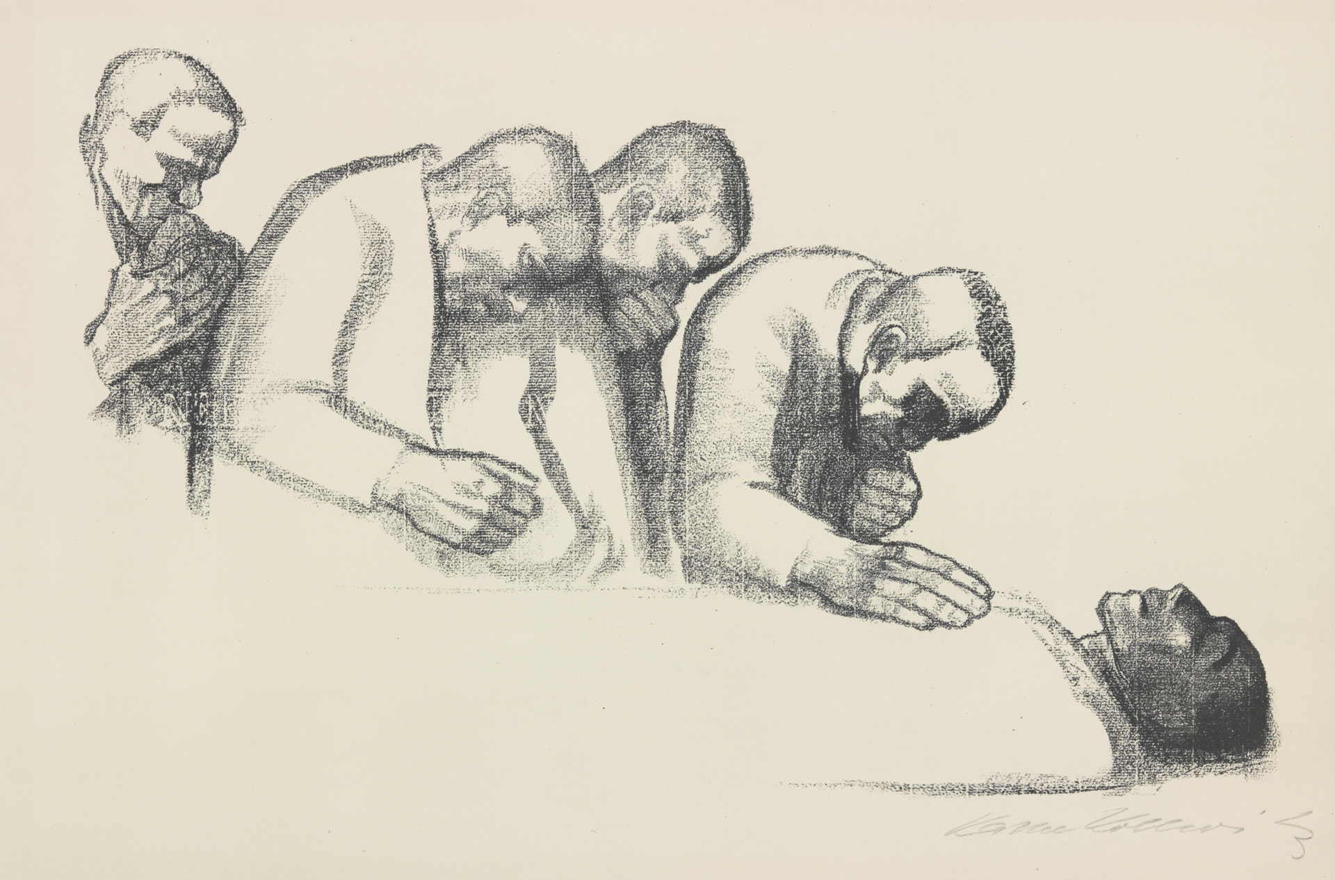 Käthe Kollwitz, In Memoriam Karl Liebknecht, rejected second version, 1919, crayon lithograph (transfer of drawing NT 779 on ribbed laid paper), Kn 146, Cologne Kollwitz Collection © Käthe Kollwitz Museum Köln