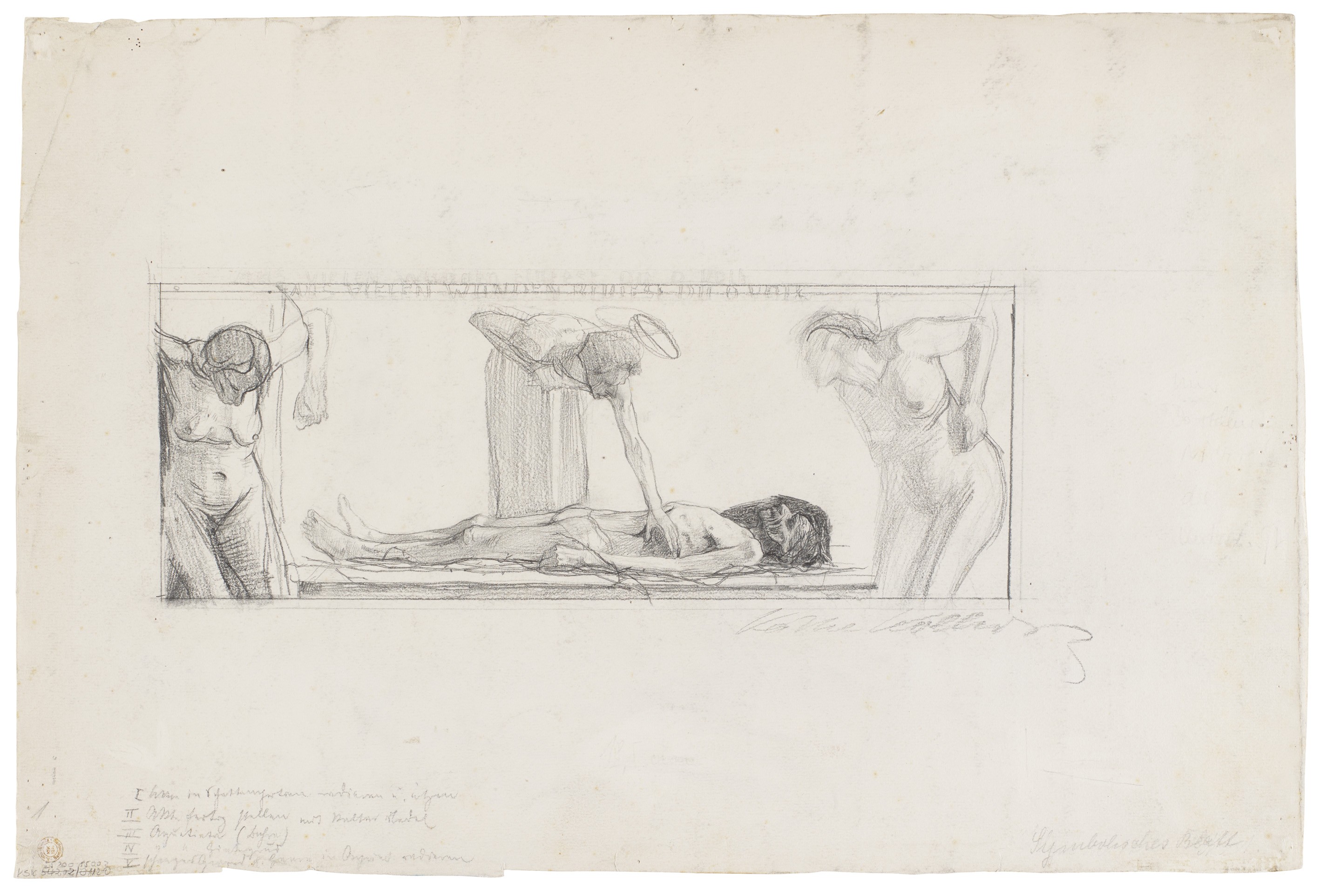 Käthe Kollwitz, »Aus vielen Wunden blutest du, o Volk«, 1896, Bleistift auf weißem Bütten, 344 x 514 mm, NT 122, Kollwitz Museum Köln, Inv. Nr. 70200/85002.