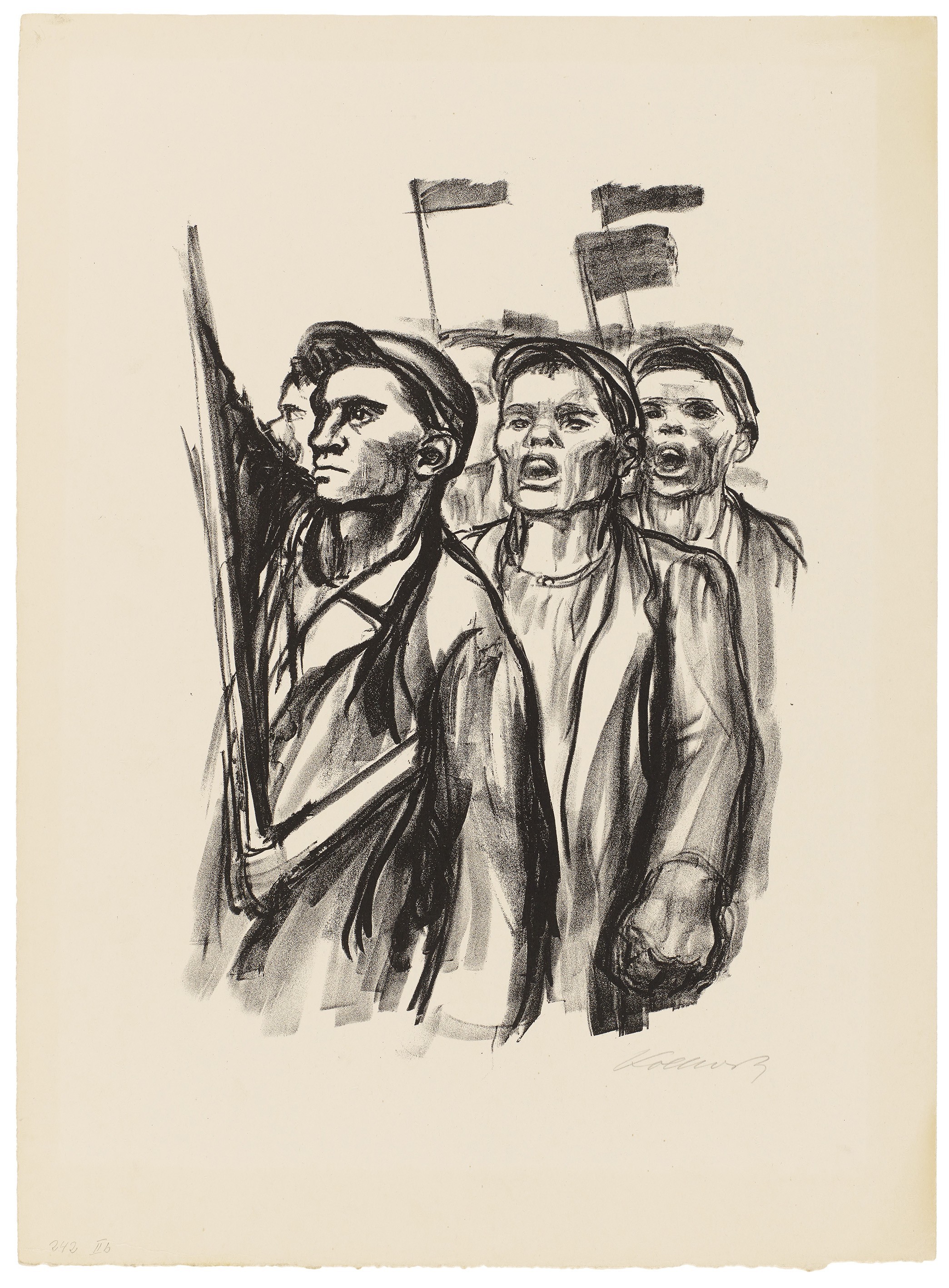 Käthe Kollwitz, Demonstration, endgültige Fassung, 1931, Kreidelithografie (Umdruck), 369 x 257 mm, Kn 252 II c, Kollwitz Museum Köln, Inv. Nr. 70300/92006.