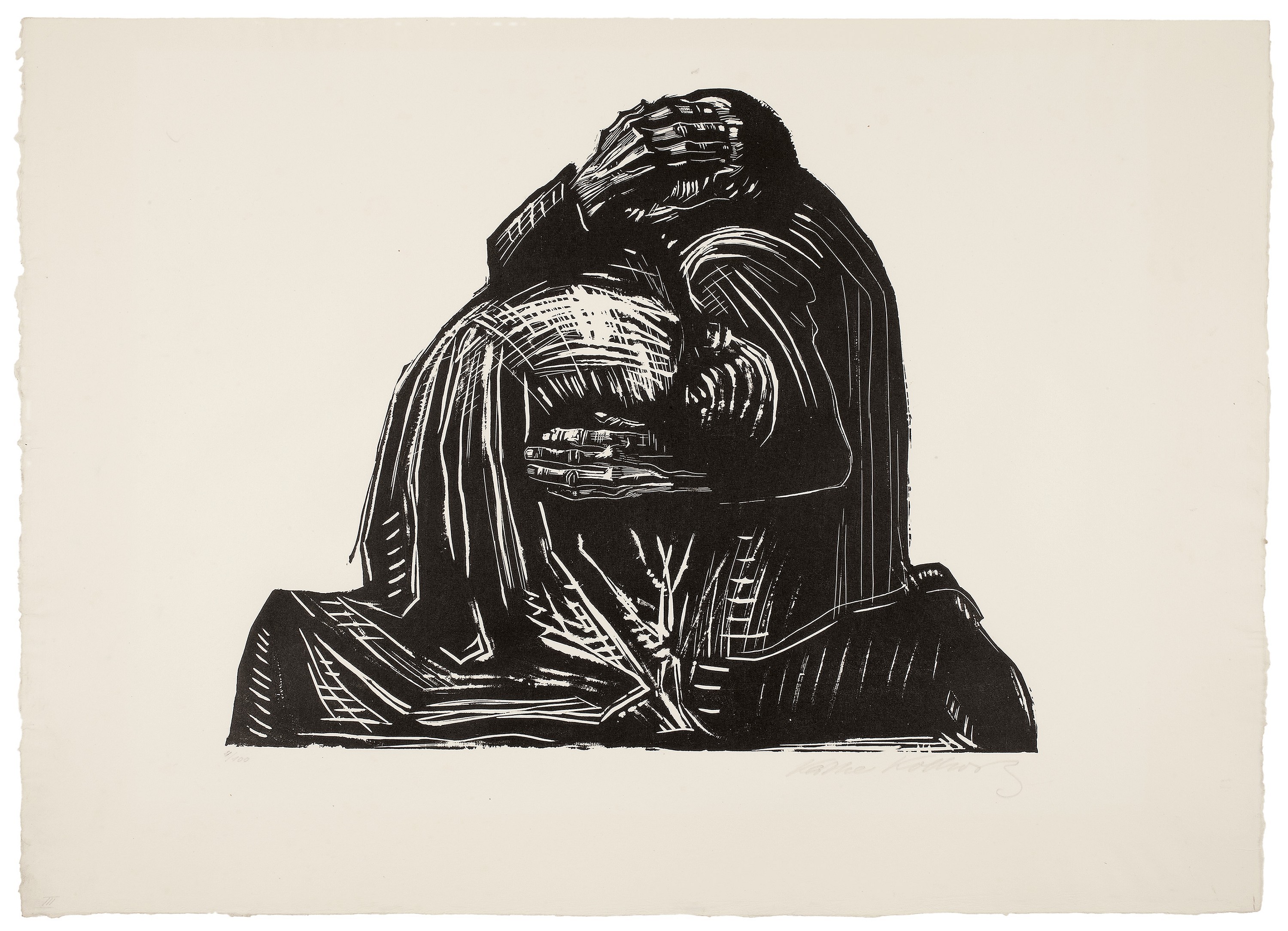 Käthe Kollwitz, Die Eltern, Blatt 3 der Folge »Krieg«, 1921/22, Holzschnitt, 350 x 427 mm, Kn 174 V b, Kollwitz Museum Köln, Inv. Nr. 70300/92013.