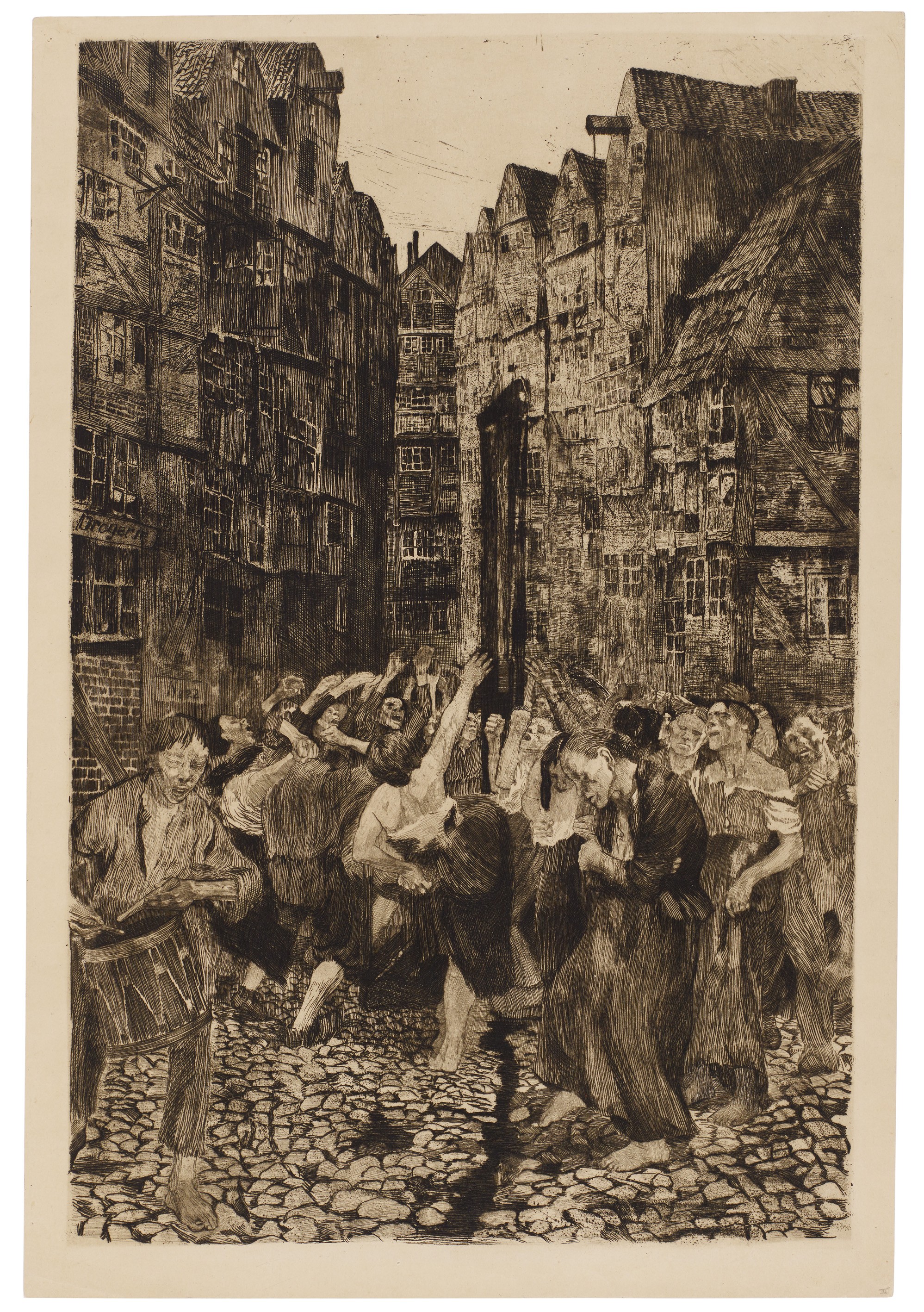 Käthe Kollwitz, The Carmagnole, 1901, line etching, drypoint, aquatint respectively brush etching and sandpaper, 588 x 412 mm, Kn 51 III, Kollwitz Museum Köln, Inv. No. 70300/96010.
