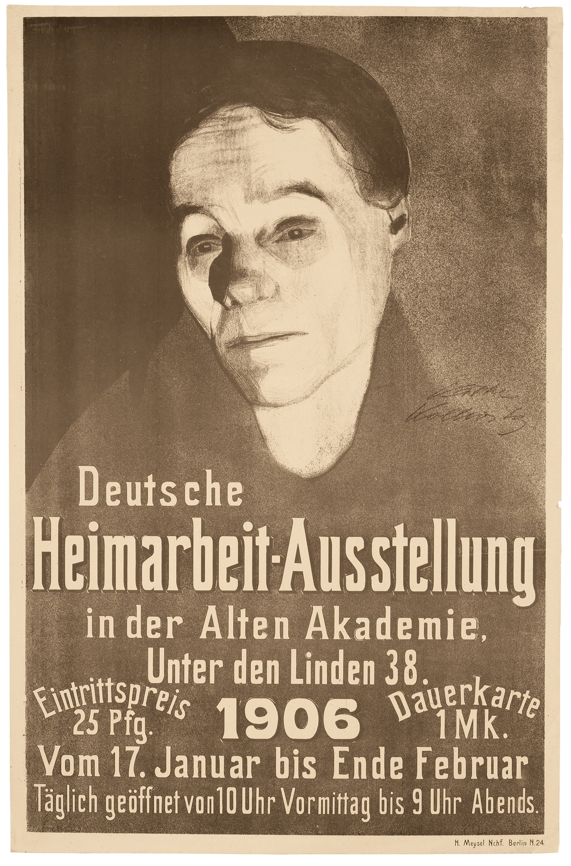 Käthe Kollwitz, Poster »German Cottage Industry Exhibition 1906«, 1906, crayon and brush lithograph with spraying and scratch technique, 692 x 490 mm, Kn 95 III, Kollwitz Museum Köln, Inv. No. 00300/88002.