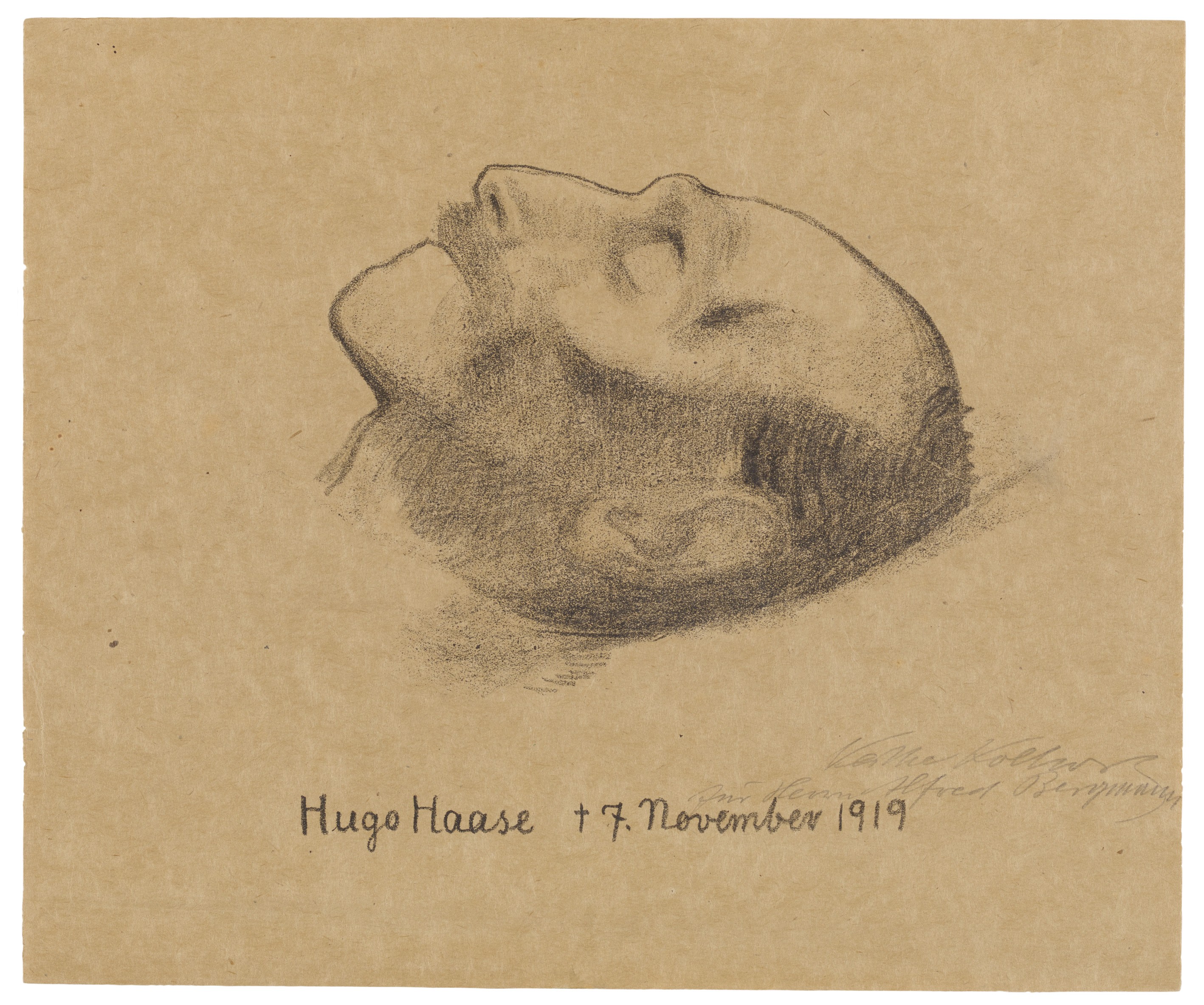 Käthe Kollwitz, Hugo Haase on his Deathbed, 1919, crayon lithograph (transfer), 211 x 230 mm, Kn 147, Kollwitz Museum Köln, Inv. No. 70300/85025.