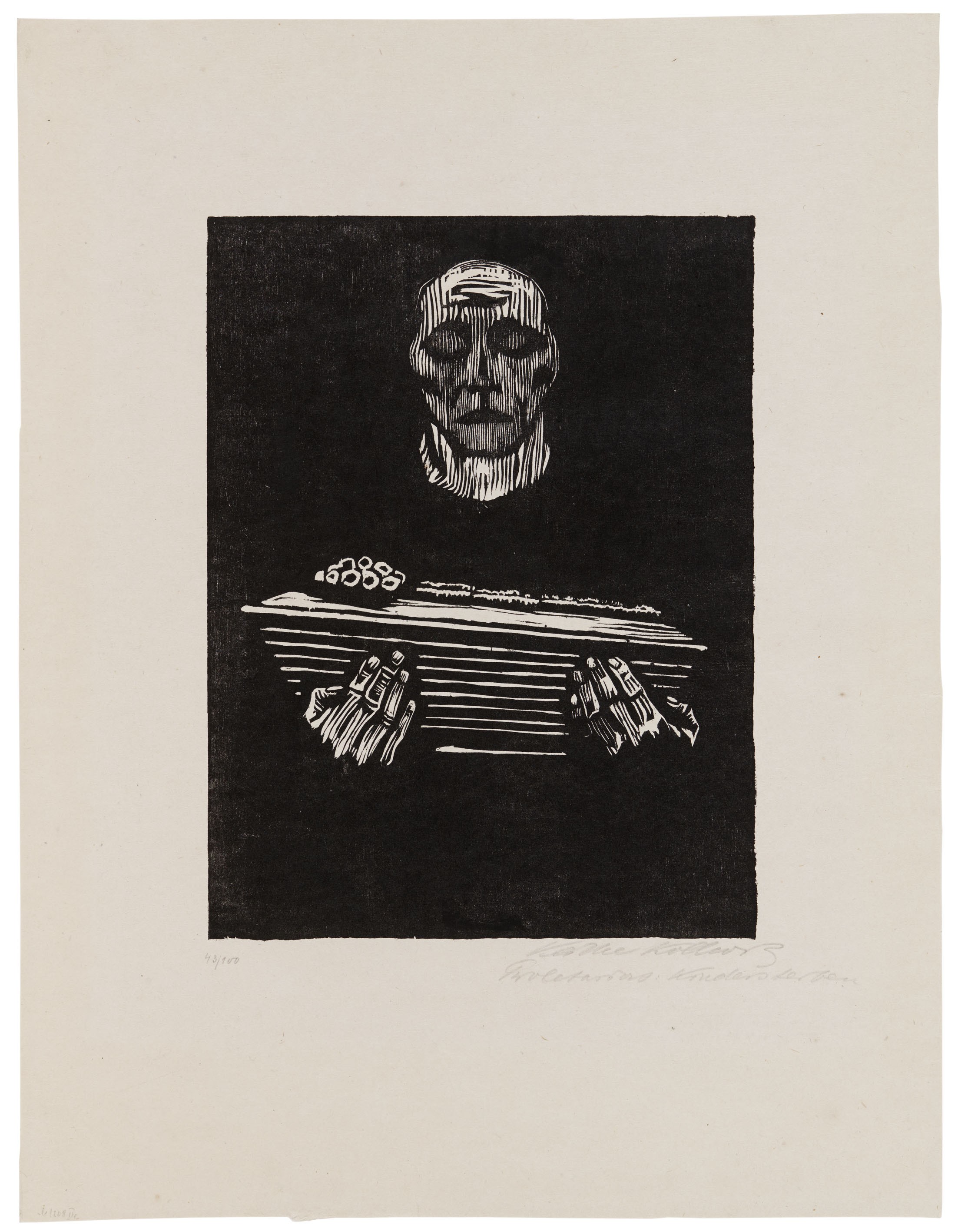 Käthe Kollwitz, Child Mortality, sheet 3 of the series »Proletariat«, 1924/1925, woodcut, 365 x 278 mm, Kn 216 III b, Kollwitz Museum Köln, Inv. No. 70300/84042.