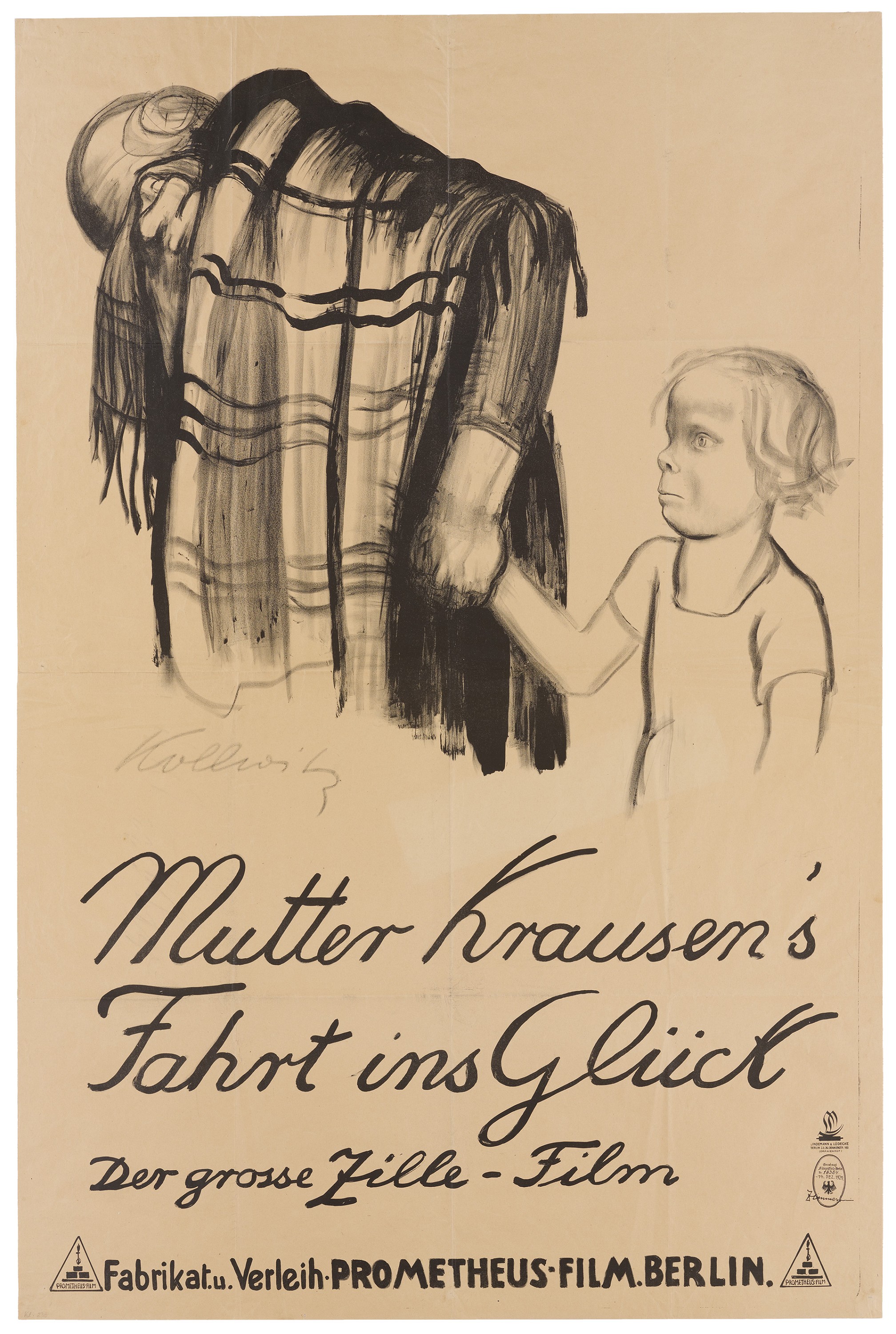 Käthe Kollwitz, Poster »Mother Krausen’s Trip to Happiness«, 1929, crayon and brush lithograph (transfer), 1323 x 870 mm, Kn 248 II, Kollwitz Museum Köln, Inv. Nr. 70300/86051.