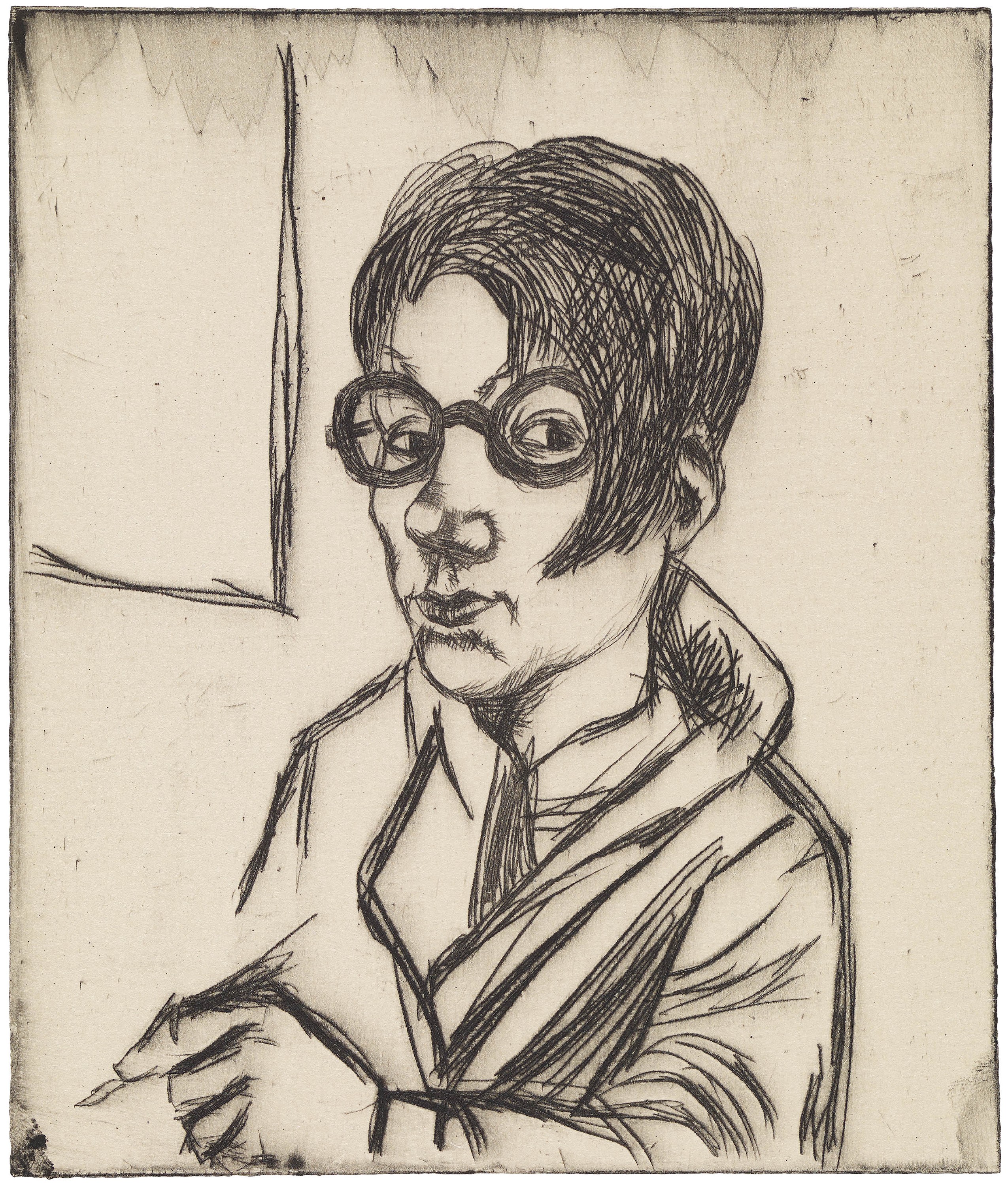 Hanna Nagel, Untitled (Self-Portrait with Glasses), 1928, Etching, 13,9 x 11,9 cm, Kunsthalle Mannheim © VG Bildkunst, Bonn 2026