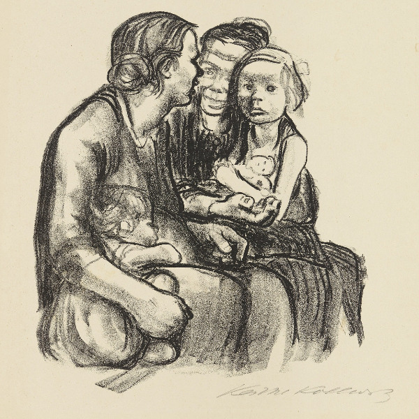 Käthe Kollwitz, Two Chatting Women with Two Children, final version, 1930, crayon lithograph (transfer), Kn 250 c, Kollwitz Museum Köln, Inv. Nr. 70300/84048.