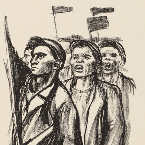 Käthe Kollwitz, Demonstration, final version, 1931, crayon lithograph (transfer), Kn 252 II c, Kollwitz Museum Köln, Inv. Nr. 70300/92006.