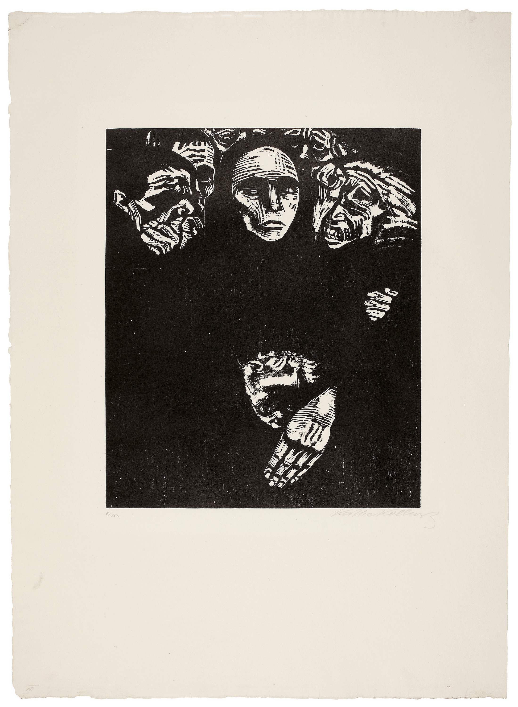 Käthe Kollwitz, Das Volk, Blatt 7 der Folge »Krieg«, 1922, Holzschnitt, 360 x 300 mm, Kn 190 VII b, Kollwitz Museum Köln, Inv. Nr. 70300/92017.
