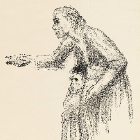 Käthe Kollwitz, Woman entrusts herself to Death, sheet 1 of the series »Death«, 1934, crayon lithograph, 460 x 395 mm, Kn 264 b, Kollwitz Museum Köln, Inv. Nr. 70300/89027.