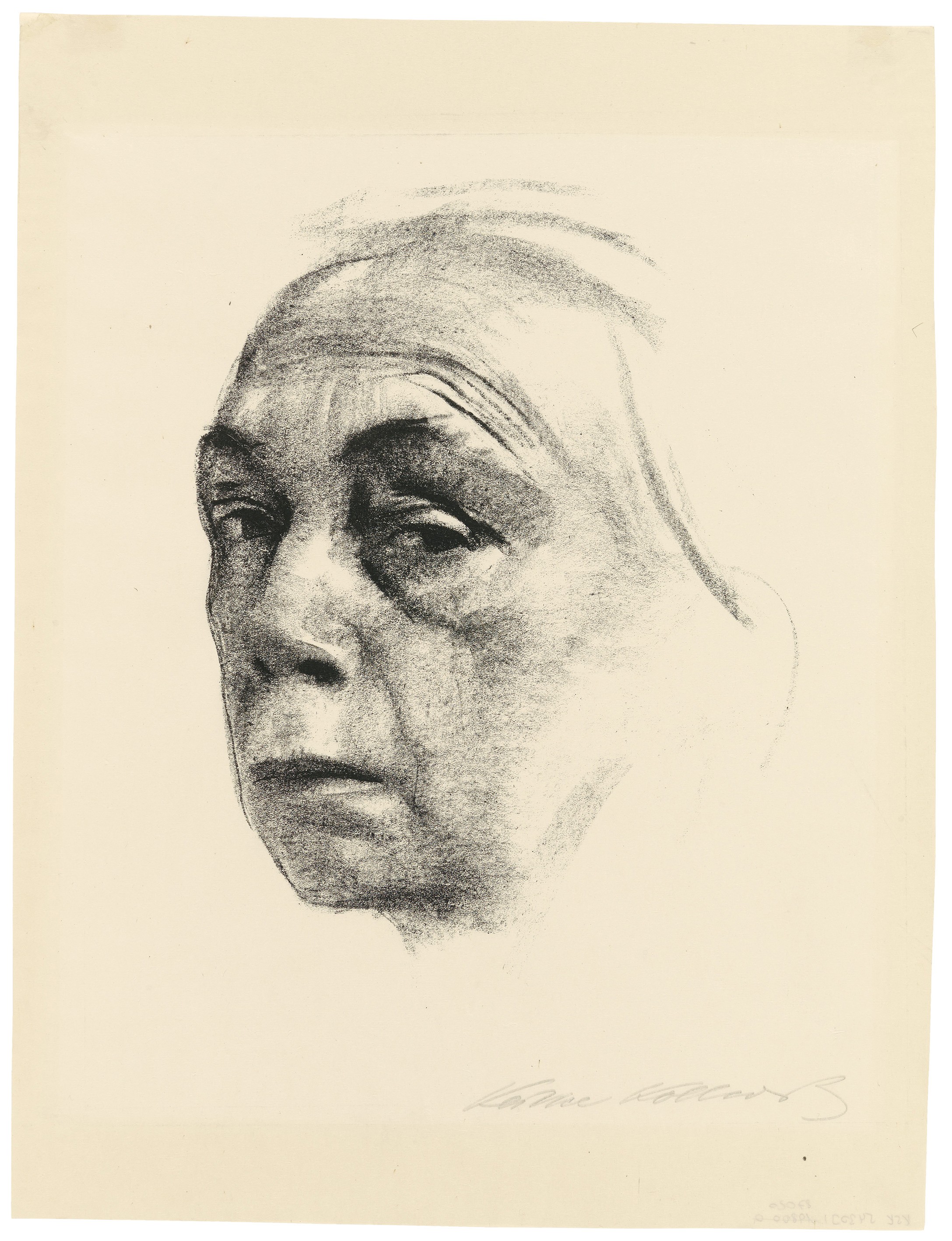 Käthe Kollwitz, Self-Portrait, 1924, Crayon lithograph (transfer of a drawing on transfer paper, 290 x 225 mm, Kn 209 b, Kollwitz Museum Köln, Inv. Nr. 70300/87020.