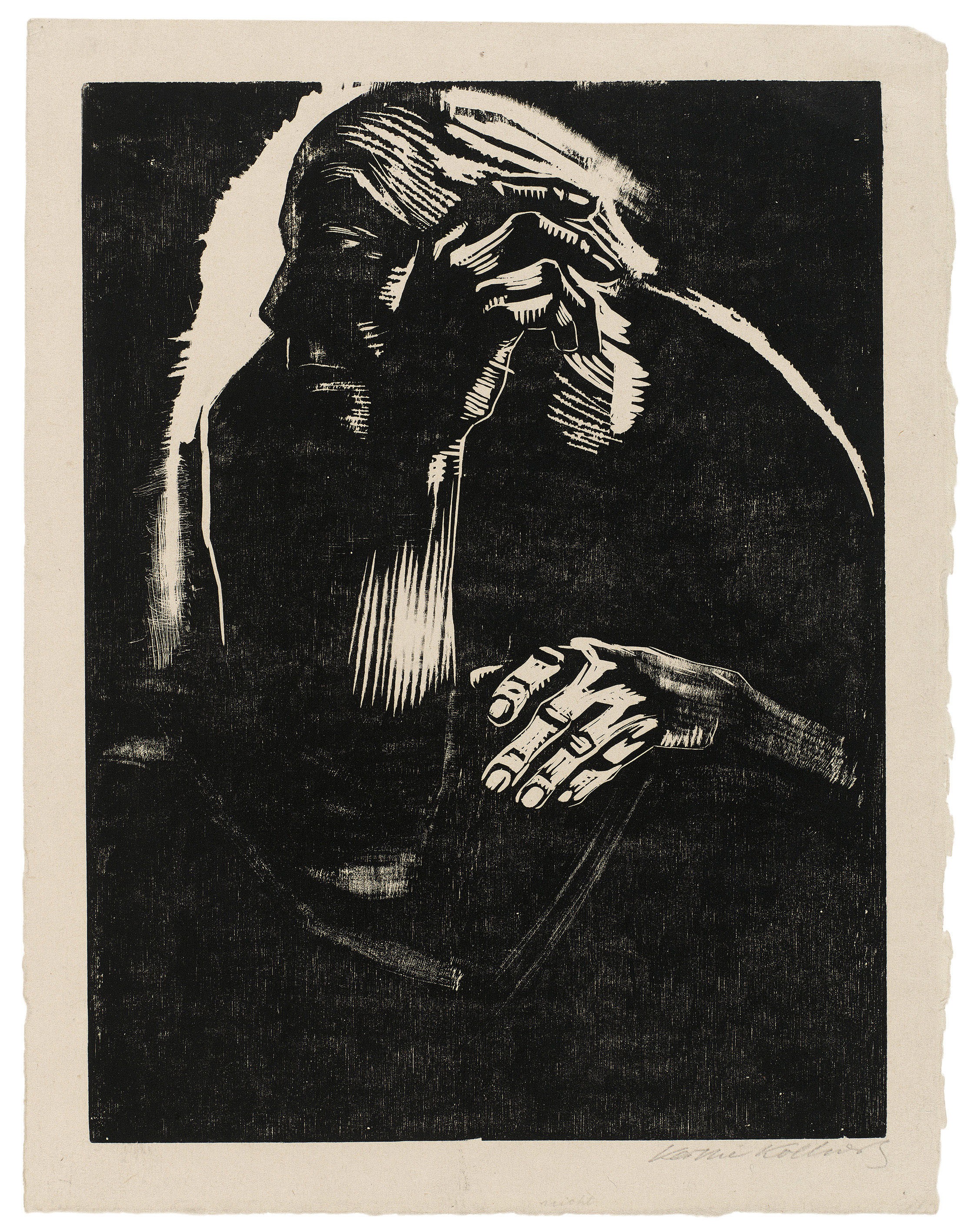 Käthe Kollwitz, Self-Portrait, 1924, woodcut, 400 x 300 mm, Kn 203 IV, Kollwitz Museum Köln, Inv. Nr. 70300/84041.