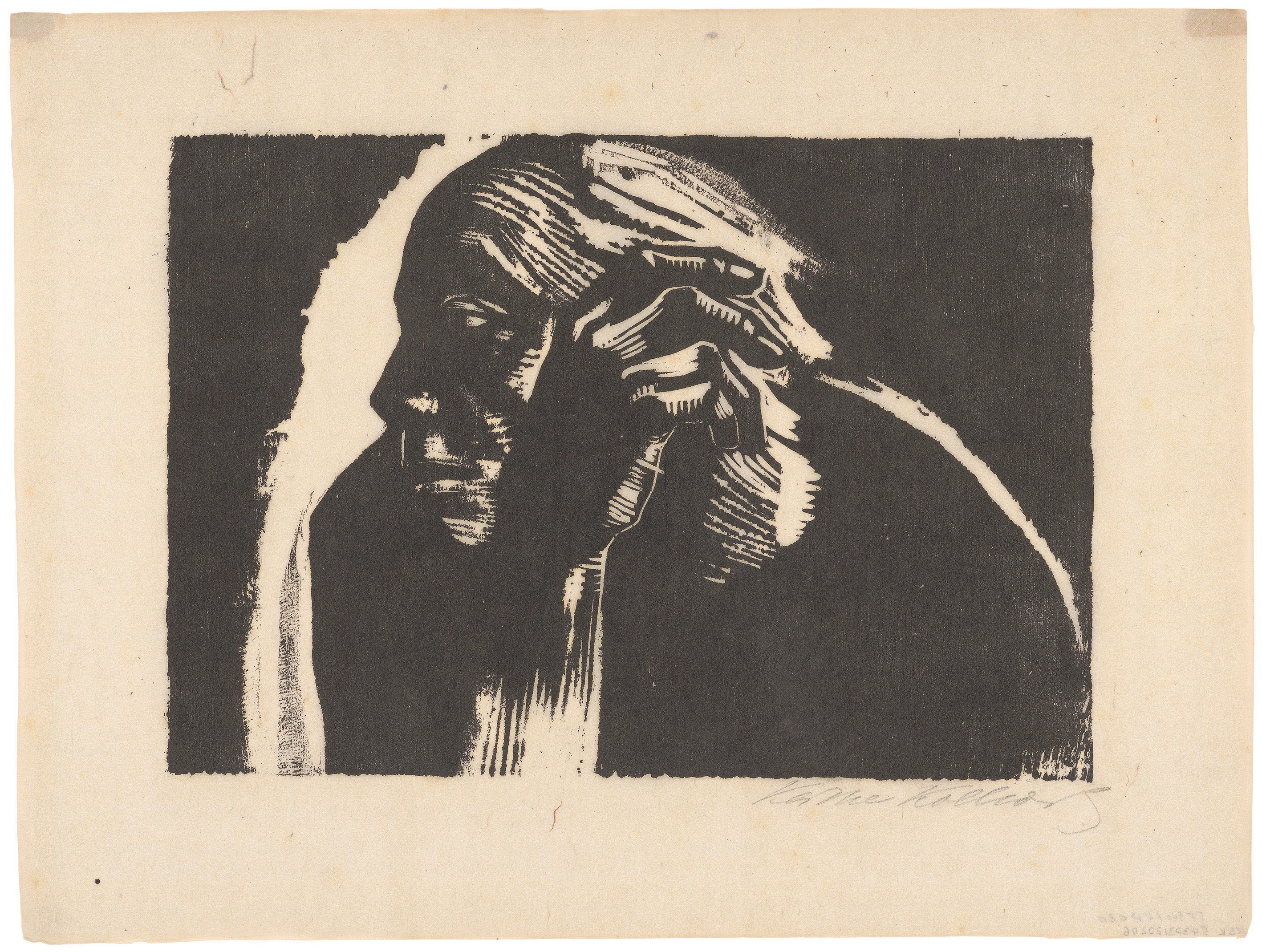 Käthe Kollwitz, Self-Portrait, 1924, woodcut, 208 x 300 mm, Kn 203 VI b, Kollwitz Museum Köln, Inv. Nr. 70300/88020.