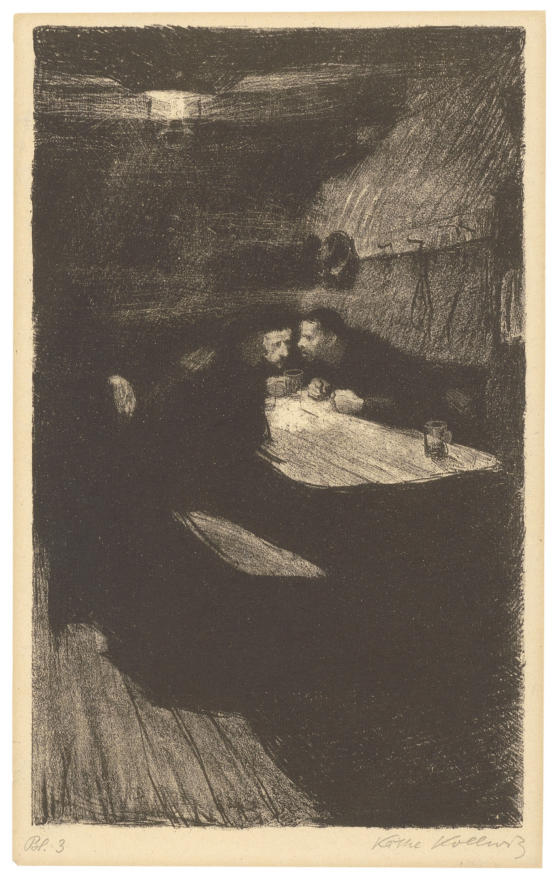 Käthe Kollwitz, Conspiracy, sheet 3 of the cycle »A Weavers’ Revolt«, 1893–97, crayon lithograph with scratch technique, 274 x 168 mm, Kn 35 A II a, Kollwitz Museum Köln, Inv. Nr. 70300/84007.