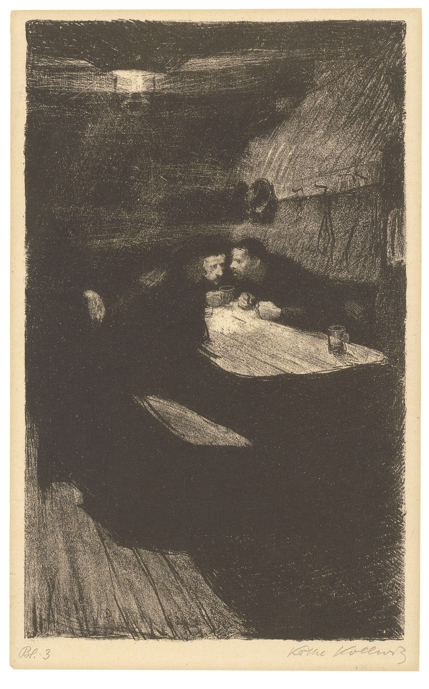 Käthe Kollwitz, Conspiracy, sheet 3 of the cycle »A Weavers’ Revolt«, 1893–97, crayon lithograph with scratch technique, 274 x 168 mm, Kn 35 A II a, Kollwitz Museum Köln, Inv. Nr. 70300/84007.