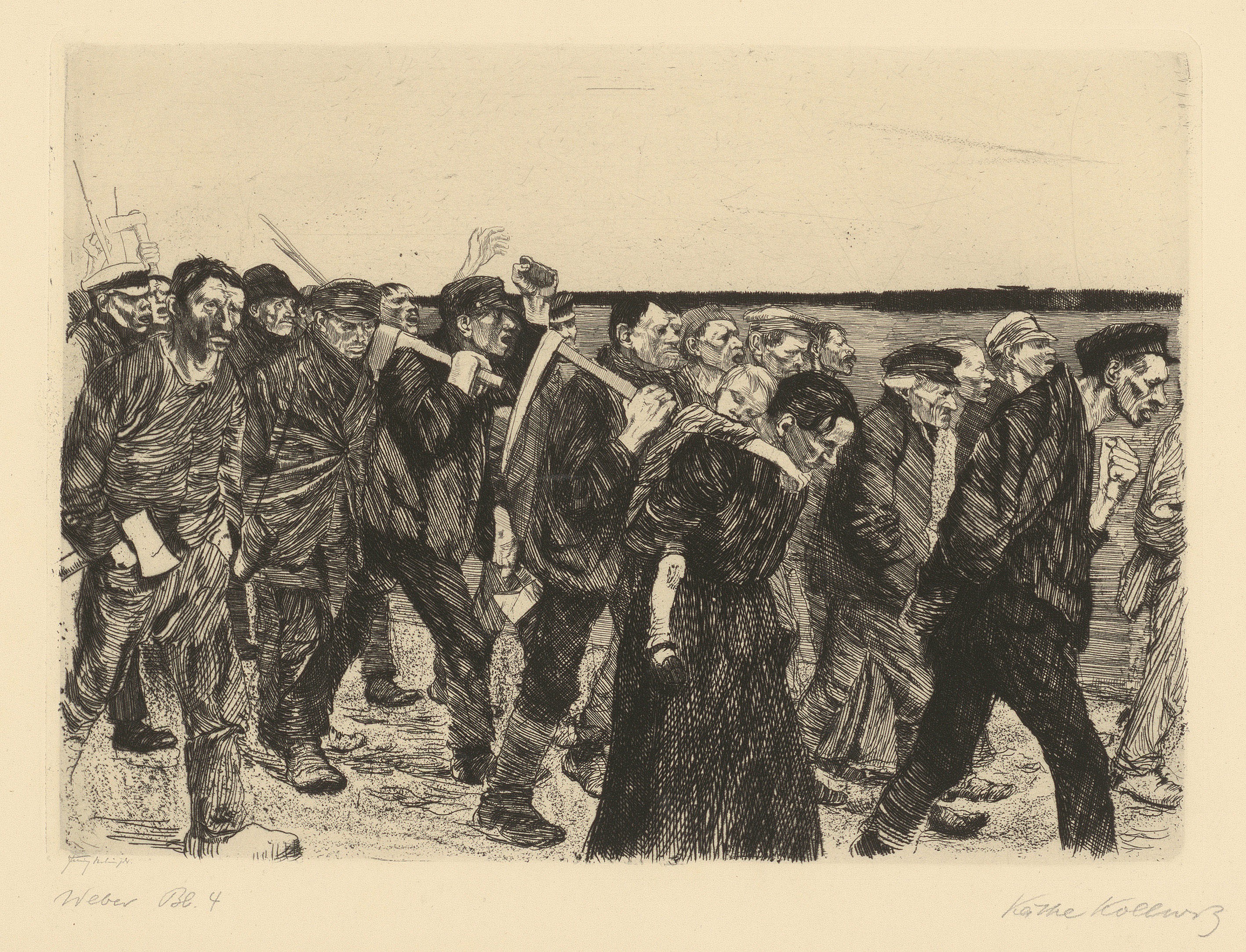 Käthe Kollwitz, March of the Weavers, sheet 4 of the cycle »A Weavers’ Revolt«, 1893–97, line etching and sandpaper, 216 x 295 mm, Kn 36 II a, Kollwitz Museum Köln, Inv. No. 70300/84002.