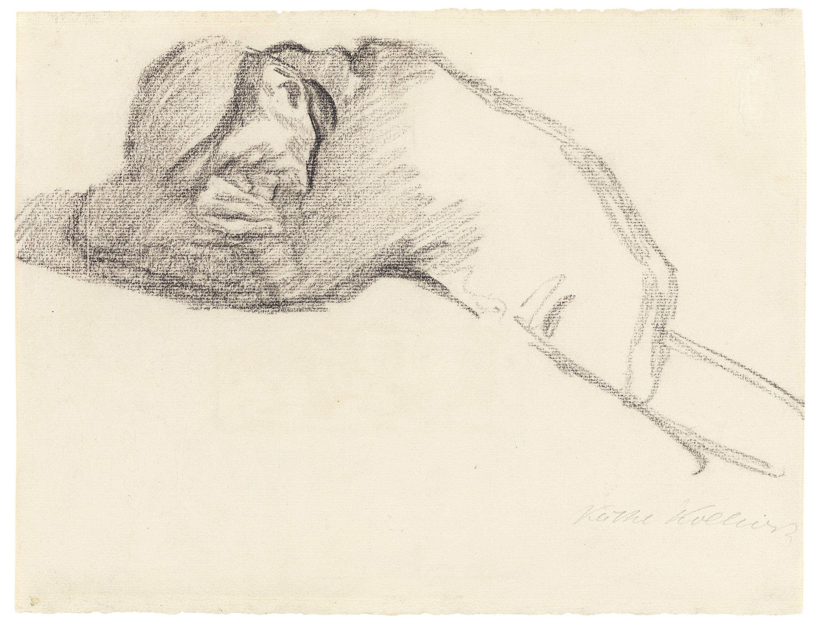 Käthe Kollwitz, Sleeping Man at a Table, 1904, black chalk on Ingres paper, 240 x 310 mm, NT 278 a, Kollwitz Museum Köln, Inv. Nr. 70200/08015.