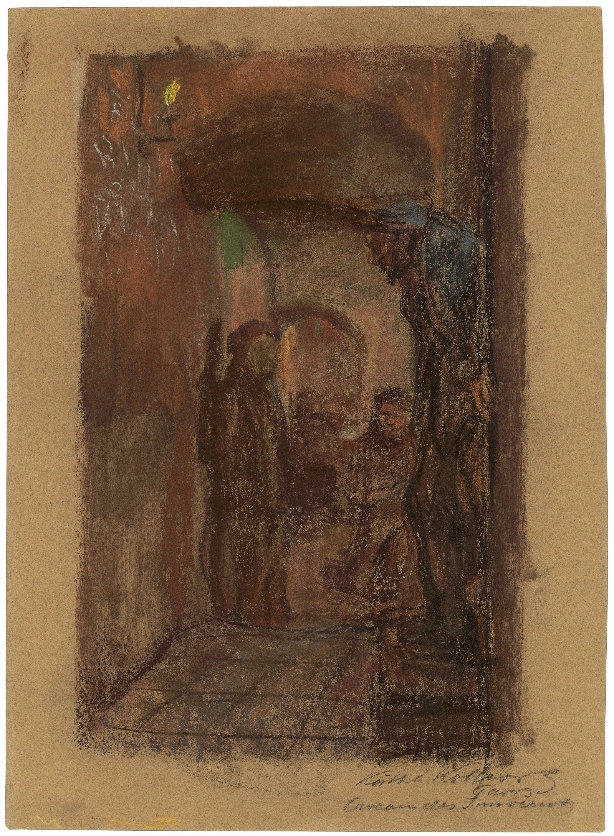 Käthe Kollwitz, Caveau des Innocents, 1904, coloured chalk on brownish cardboard, 653 x 479 mm, NT 275, Kollwitz Museum Köln, Inv. Nr. 702007/98006.