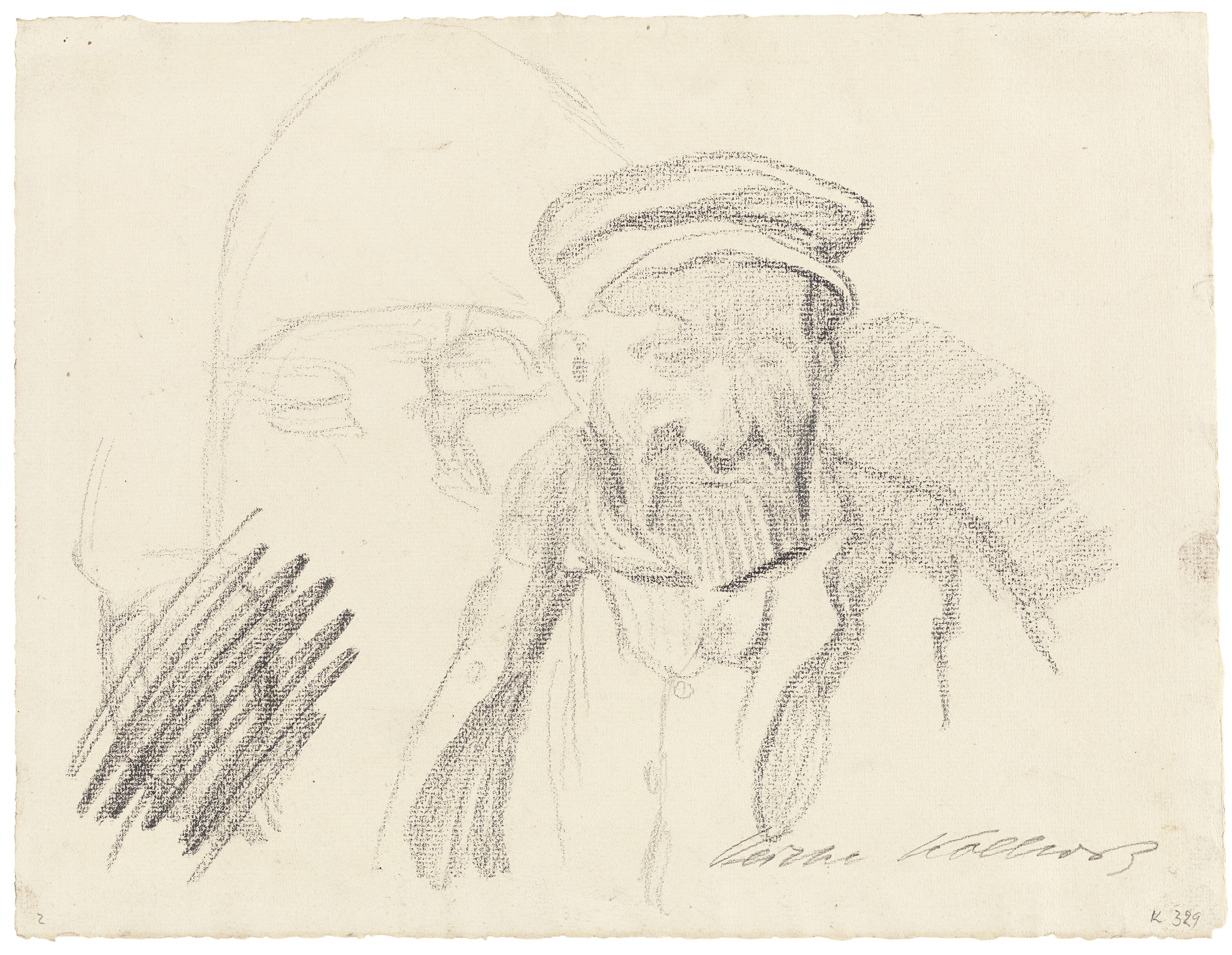 Käthe Kollwitz, Man with Cap, Study from Paris, 1904, pen on laid paper, 234 x 285 mm, NT 290, Kollwitz Museum Köln, Inv. Nr. 70200/08006.