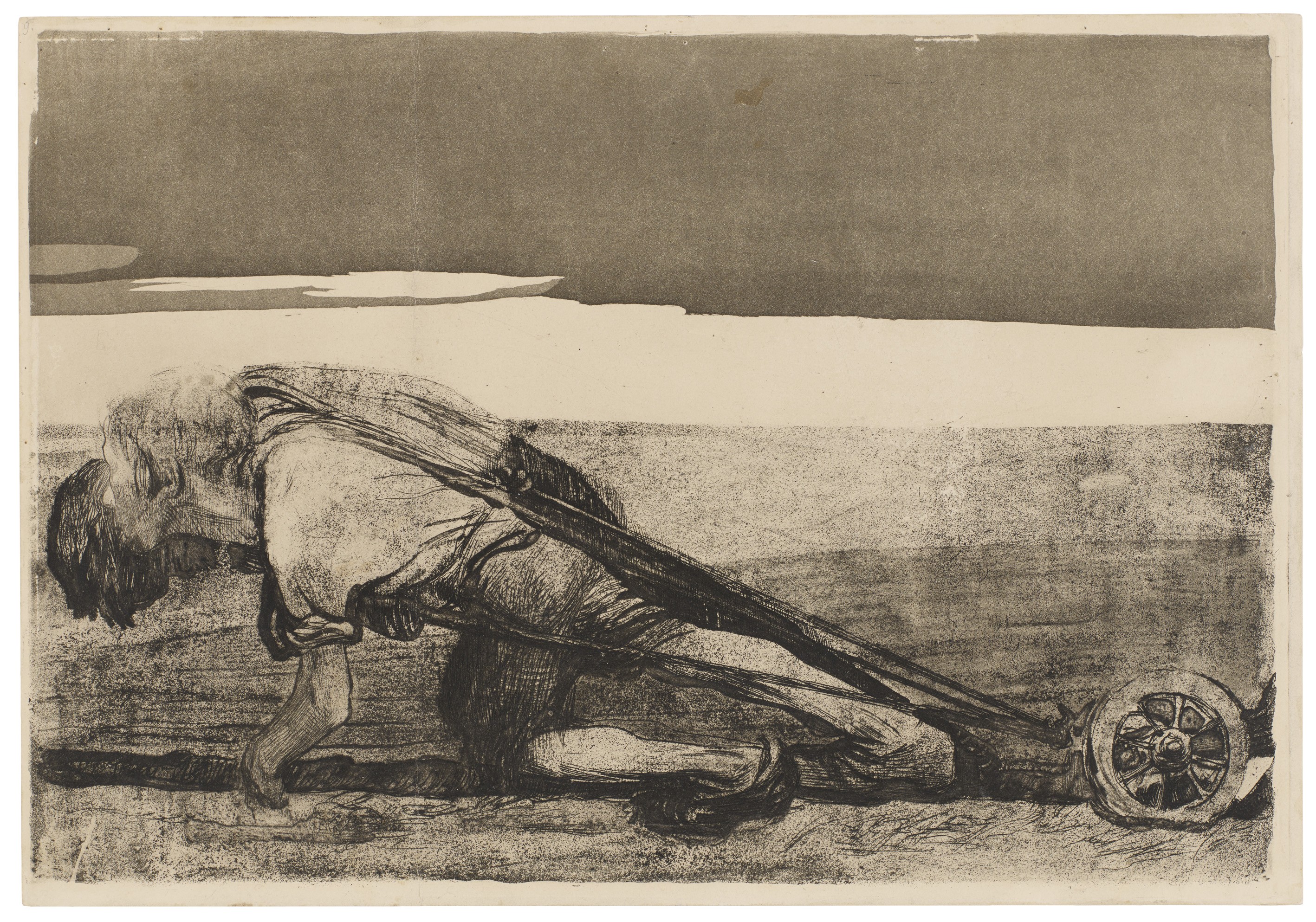 Käthe Kollwitz, The Ploughmen, fourth proof of sheet 1 form the cycle »Peasants’ War«, before mid-January 1907, line etching, drypoint, aquatint, reservage, sandpaper and soft ground with imprint of Ziegler's transfer paper, 315 x 454 mm, Kn 99 IV, Kollwitz Museum Köln, Inv. Nr. 70300/91018.