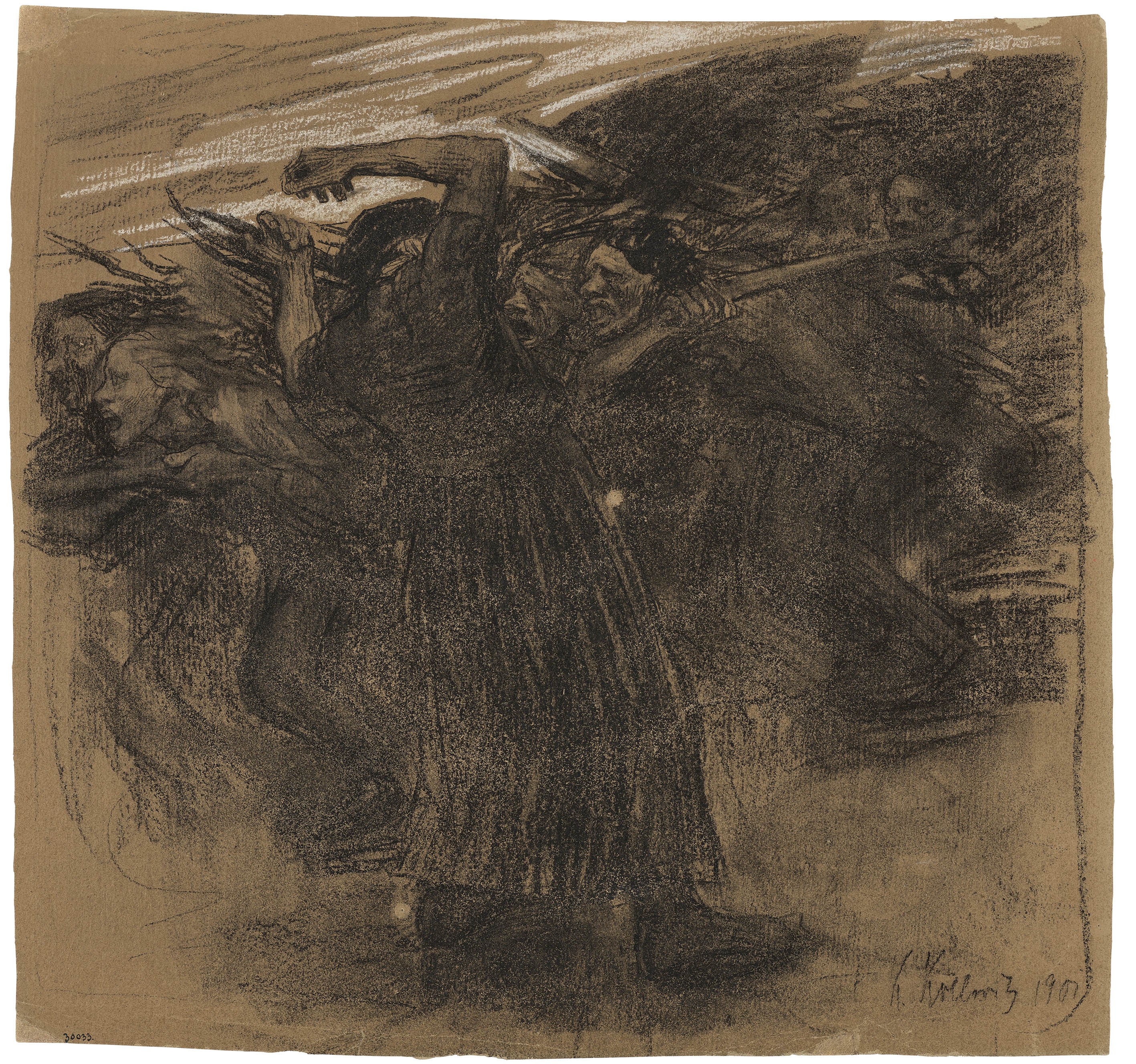 Käthe Kollwitz, Charge, 1901, black chalk, heightened in white, 635 x 605 mm, NT 187, Kollwitz Museum Köln, Inv. Nr. 70200/03018.
