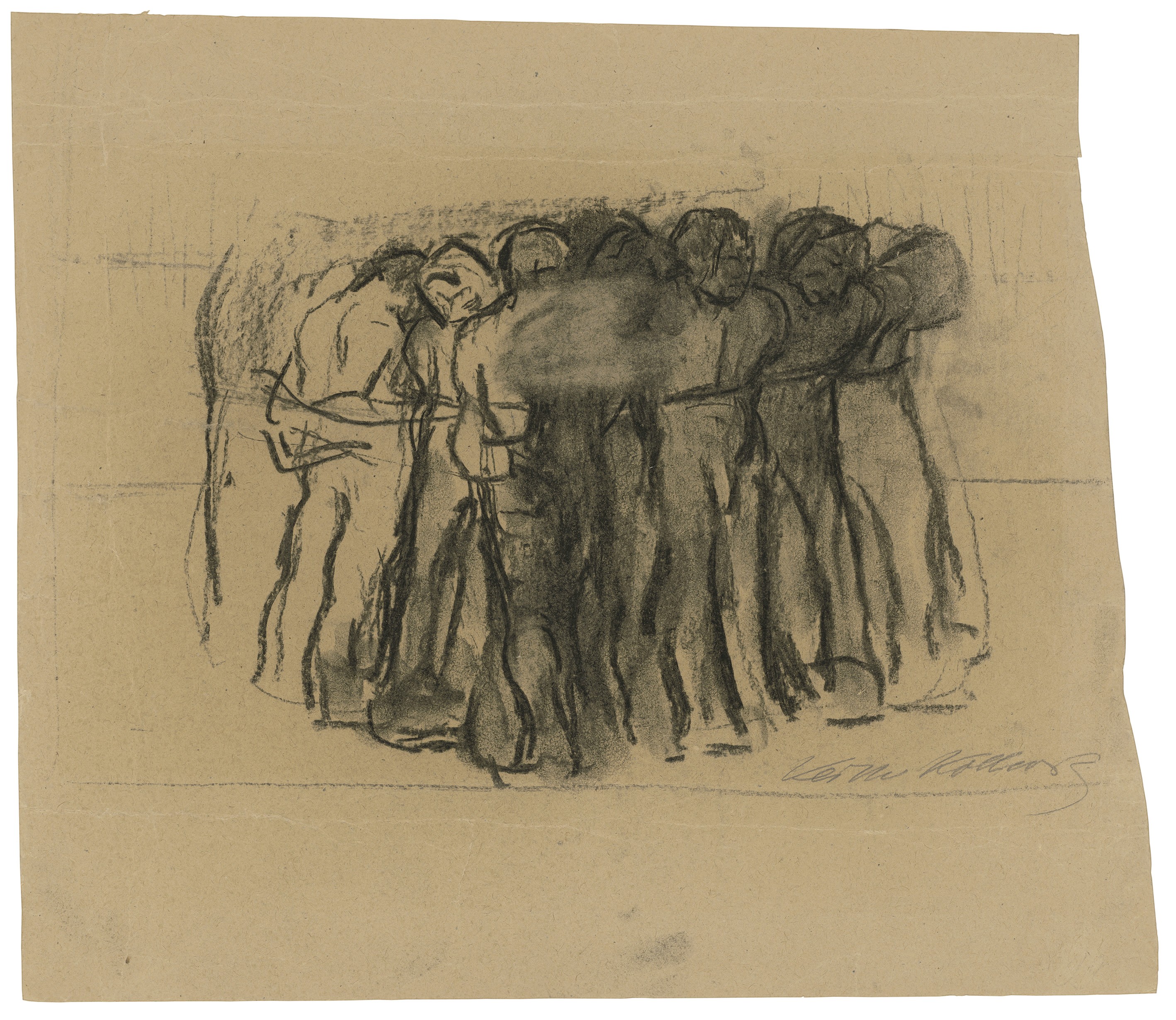Käthe Kollwitz, The Prisoners, 1906/1907?, charcoal on brown paper, 279 x 432 mm, NT 425, Kollwitz Museum Köln, Inv. Nr. 70200/96019.