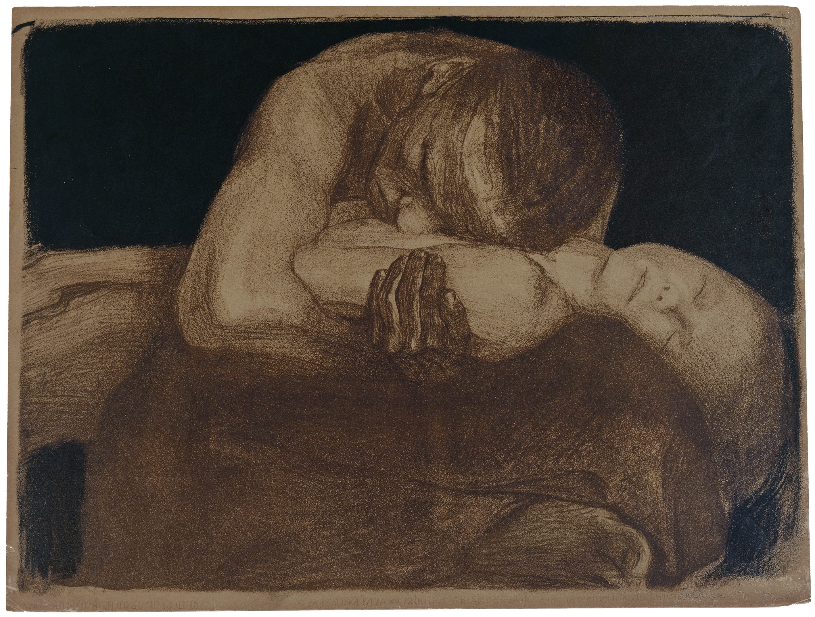 Käthe Kollwitz, Pietà, crayon and brush lithograph in two colours, 1903, 457 x 620 mm, Kn 77 II, Kollwitz Museum Köln, Inv. Nr. 70300/91015.