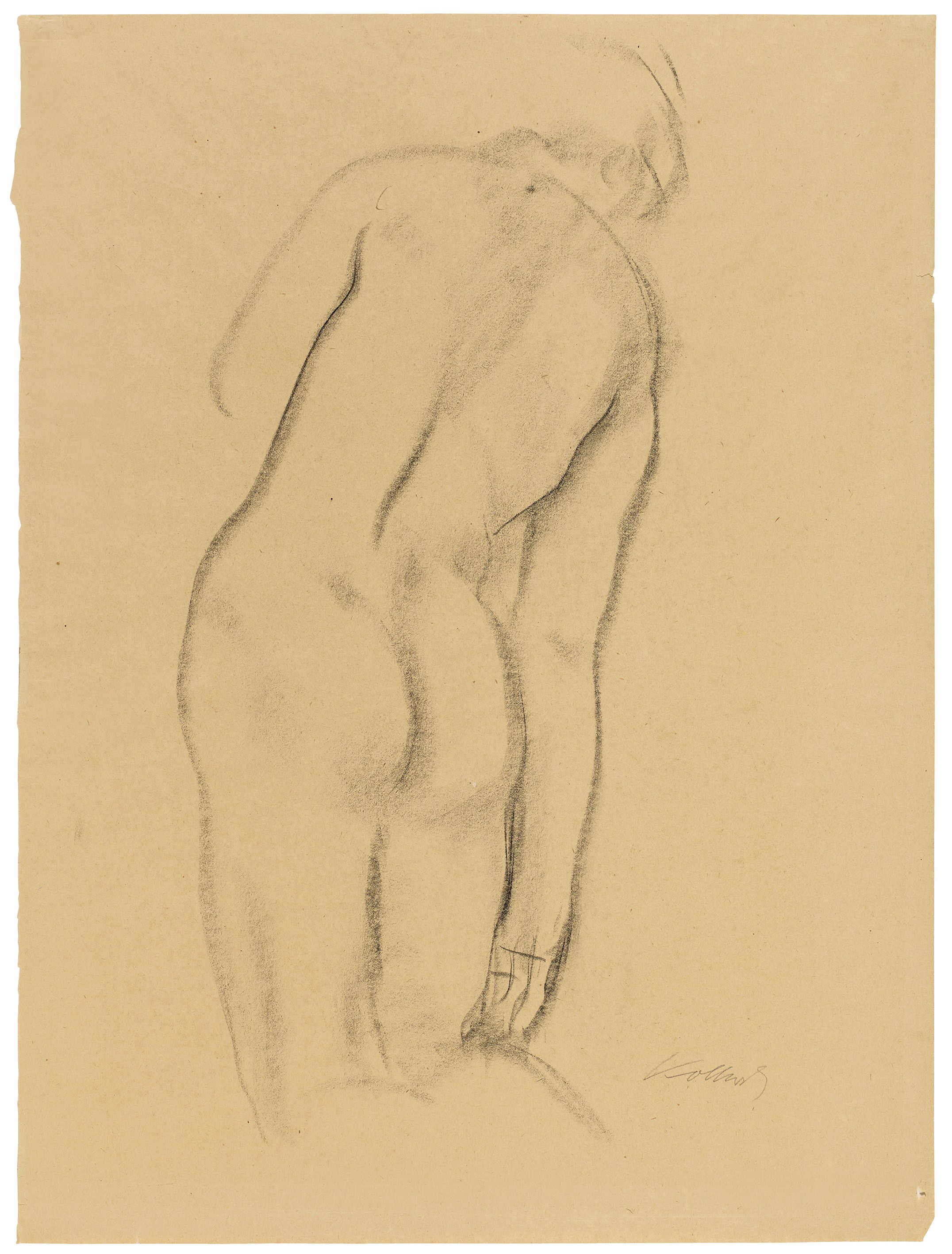 Käthe Kollwitz, Female Nude from behind, kneeling, 1904–06, black chalk, 625 x 469 mm, NT 339, Kollwitz Museum Köln, Inv. Nr. 70200/83013.