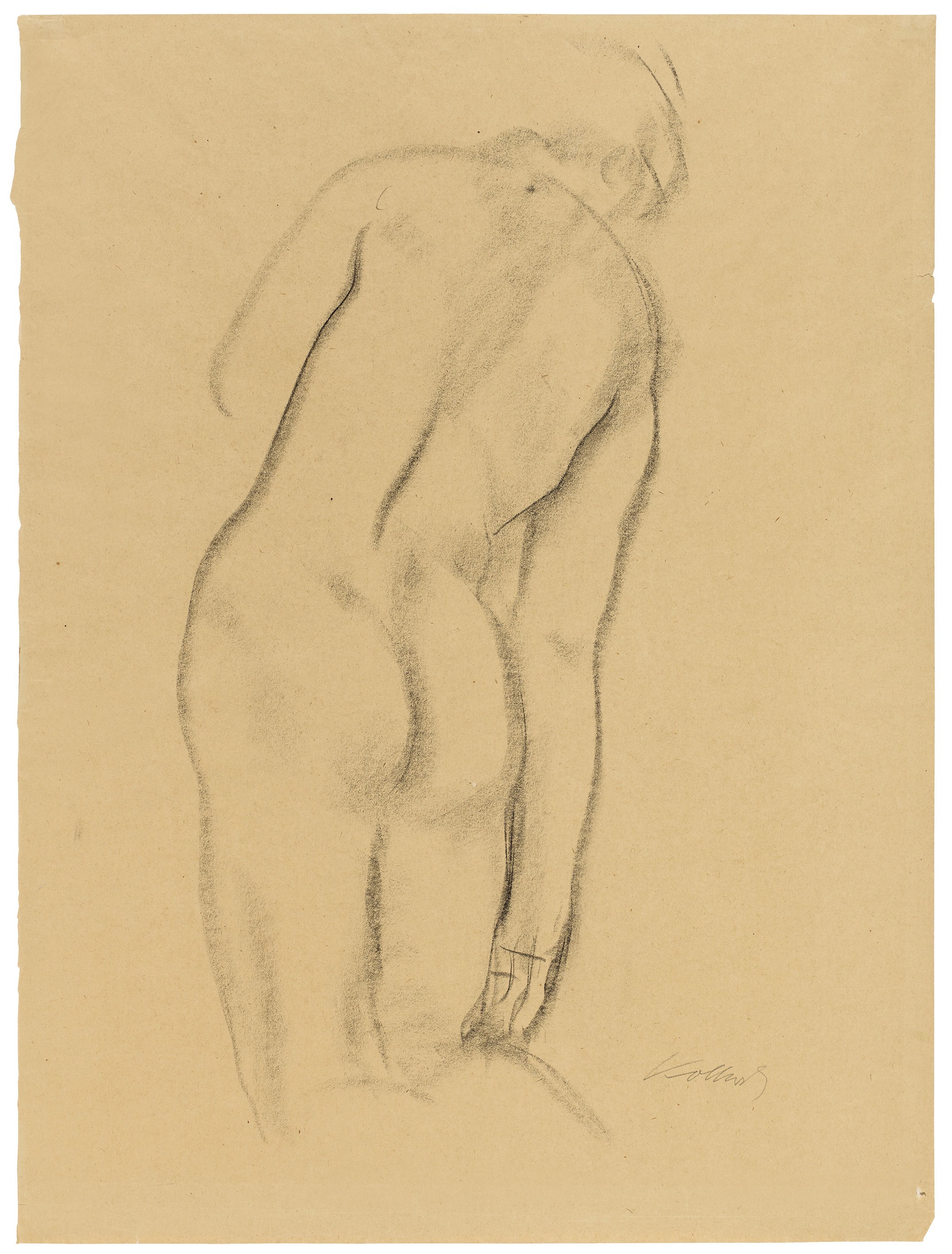 Käthe Kollwitz, Female Nude from behind, kneeling, 1904–06, black chalk, 625 x 469 mm, NT 339, Kollwitz Museum Köln, Inv. Nr. 70200/83013.