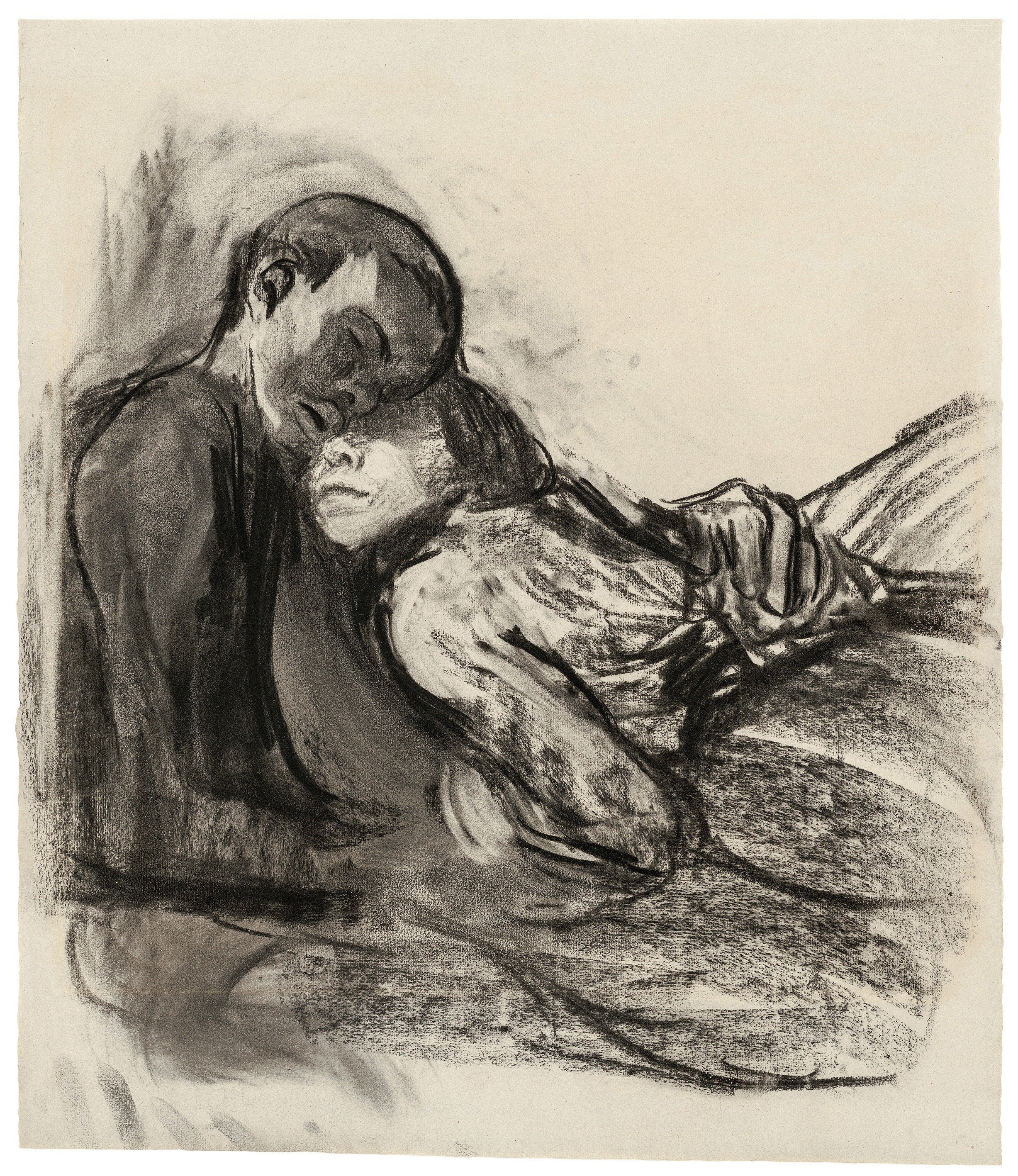 Käthe Kollwitz, Pair of Lovers, Nestling Together, 1909/10,
charcoal, stumped, on grey Ingres paper, 560 x 482 mm, NT 559, Kollwitz Museum Köln, Inv. Nr. 70200/ 90041.