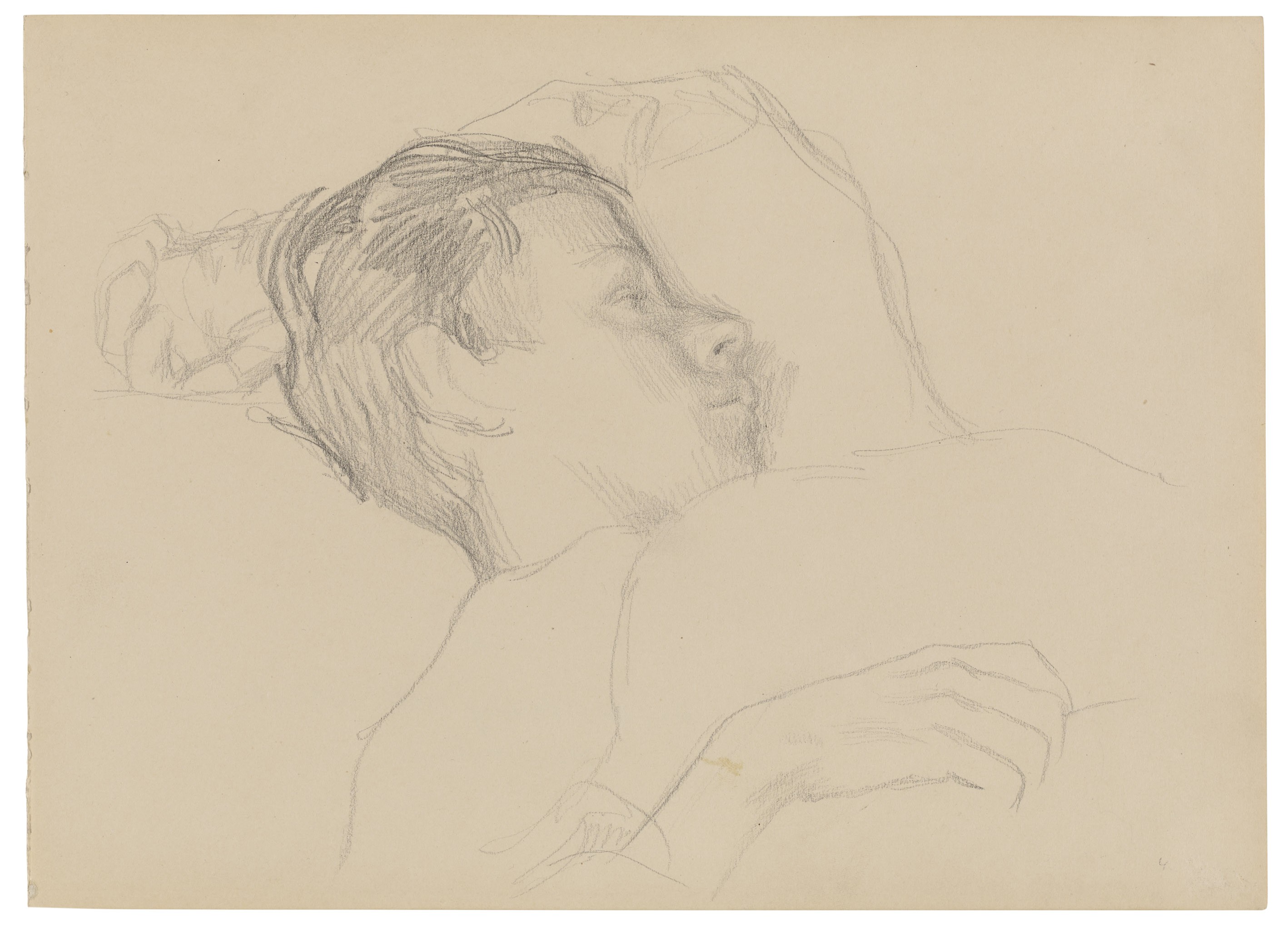 Käthe Kollwitz, Peter in his Bed, c 1908, pencil on drawing paper, 265 x 367 mm, NT 445, Kollwitz Museum Köln, Inv. Nr. 70200/89014.