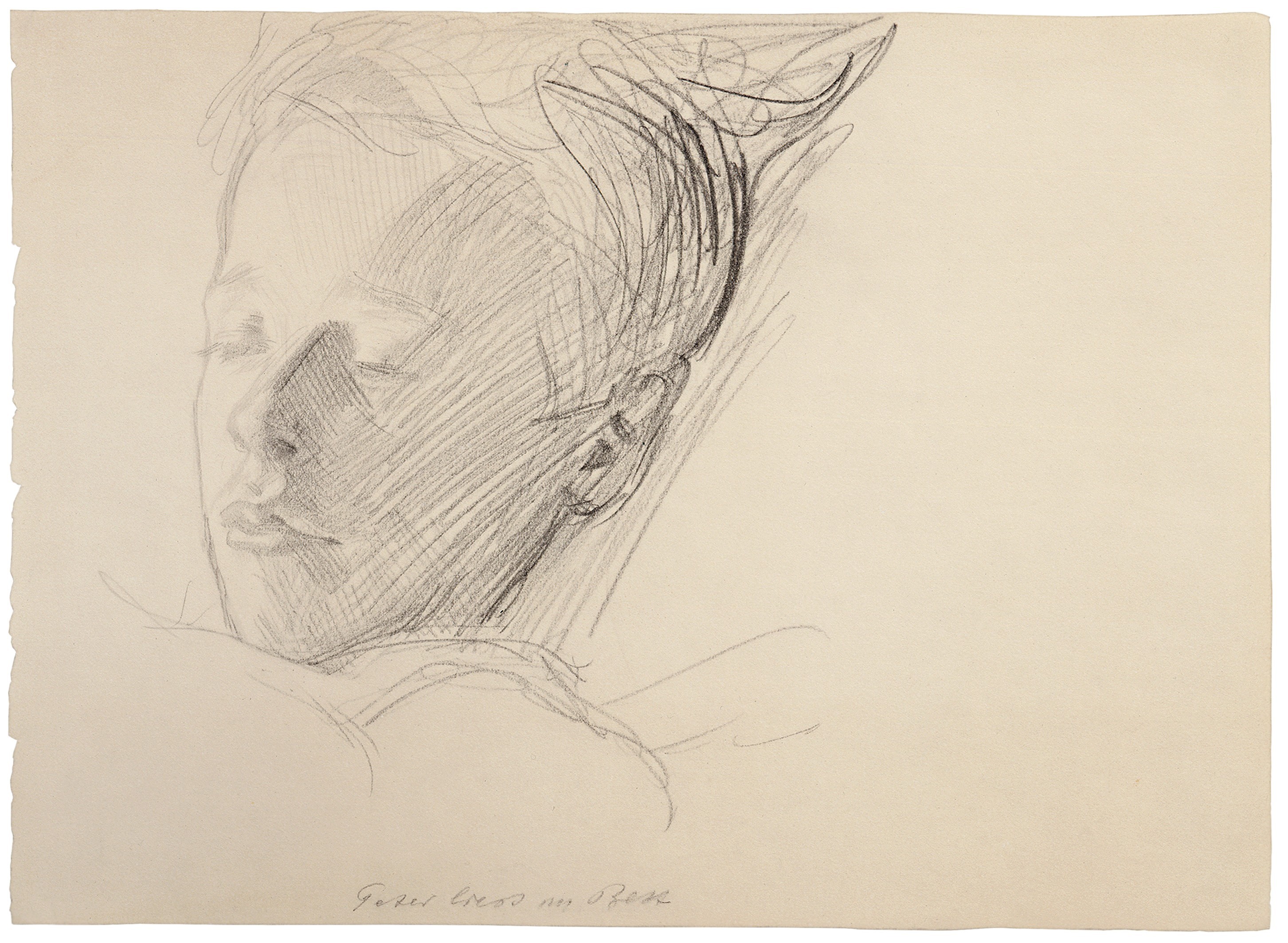 Käthe Kollwitz, Peter in his Bed, reading, c 1908, pencil on drawing paper, NT 444, 265 x 368 mm, NT 444, Kollwitz Museum Köln, Inv. Nr. 70200/83017.
