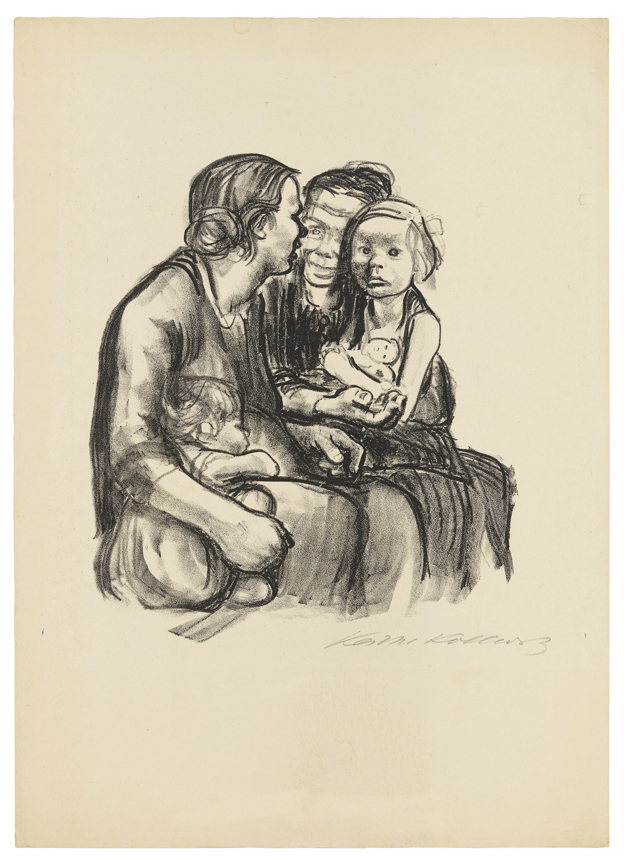 Käthe Kollwitz, Two chatting Women with two Children, final version, 1930, crayon lithograph (transfer), 298 x 260 mm, Kn 250 c, Kollwitz Museum Köln, Inv. Nr. 70300/84048.