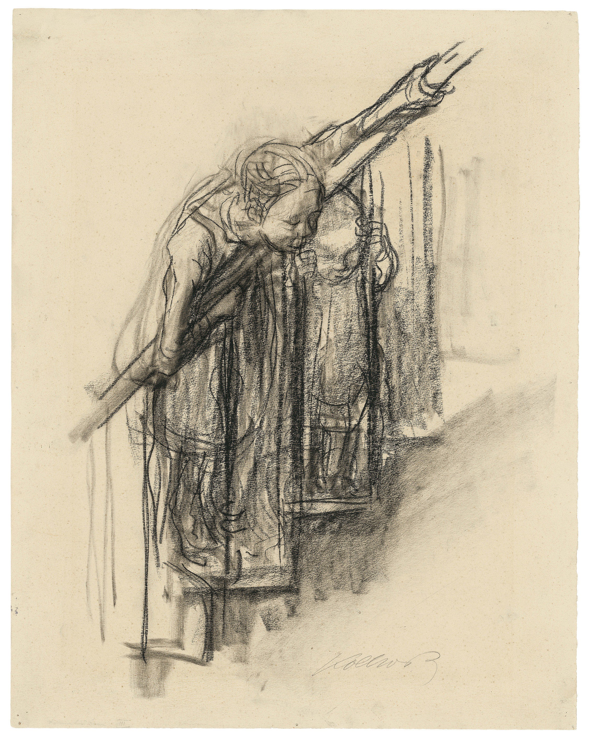 Käthe Kollwitz, Two Children at the Bannister, c 1927, charcoal on faded drawing cardboard, 403 x 317 mm, NT 1149, Kollwitz Museum Köln, Inv. Nr. 70200/96032.