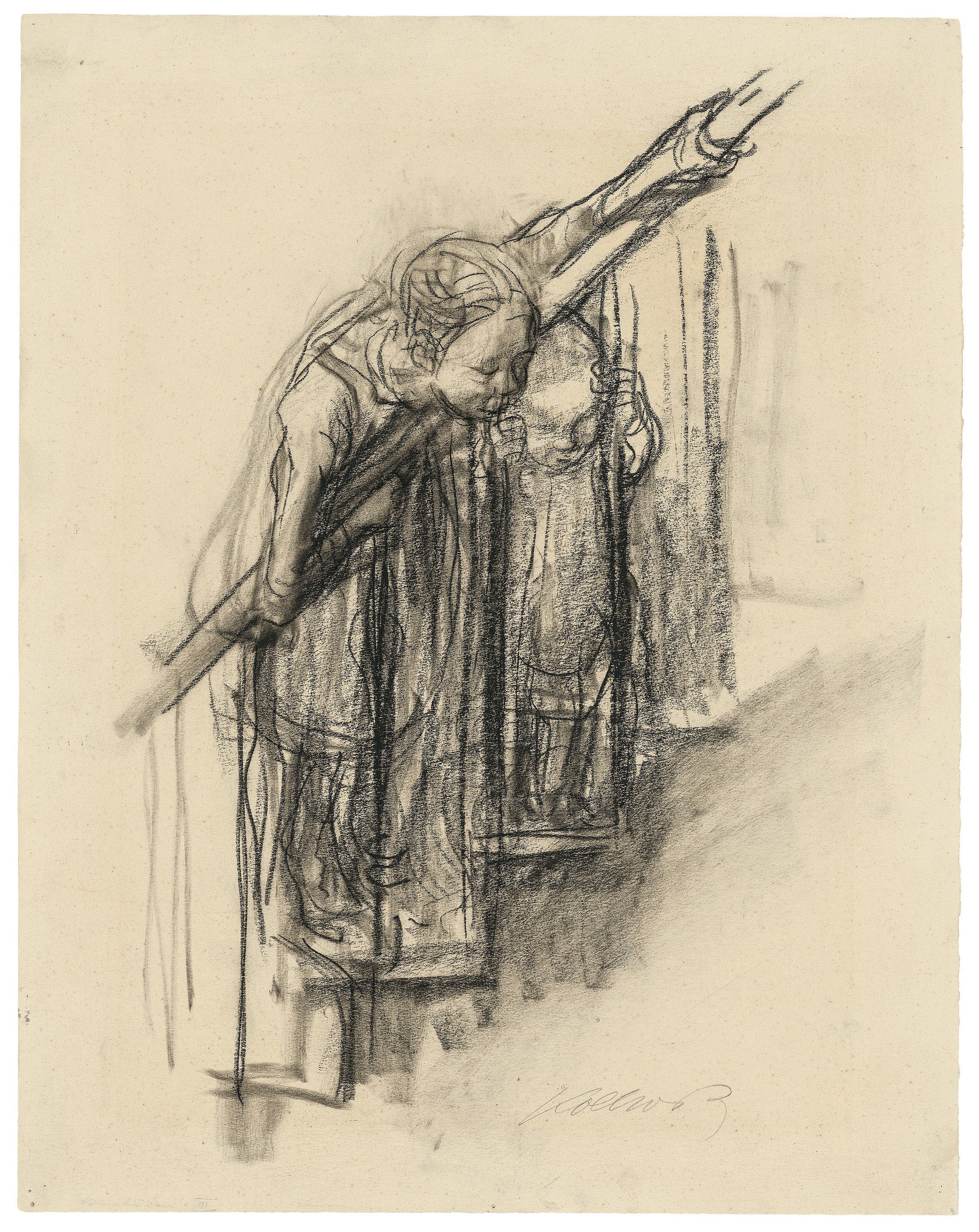 Käthe Kollwitz, Two Children at the Bannister, c 1927, charcoal on faded drawing cardboard, 403 x 317 mm, NT 1149, Kollwitz Museum Köln, Inv. Nr. 70200/96032.