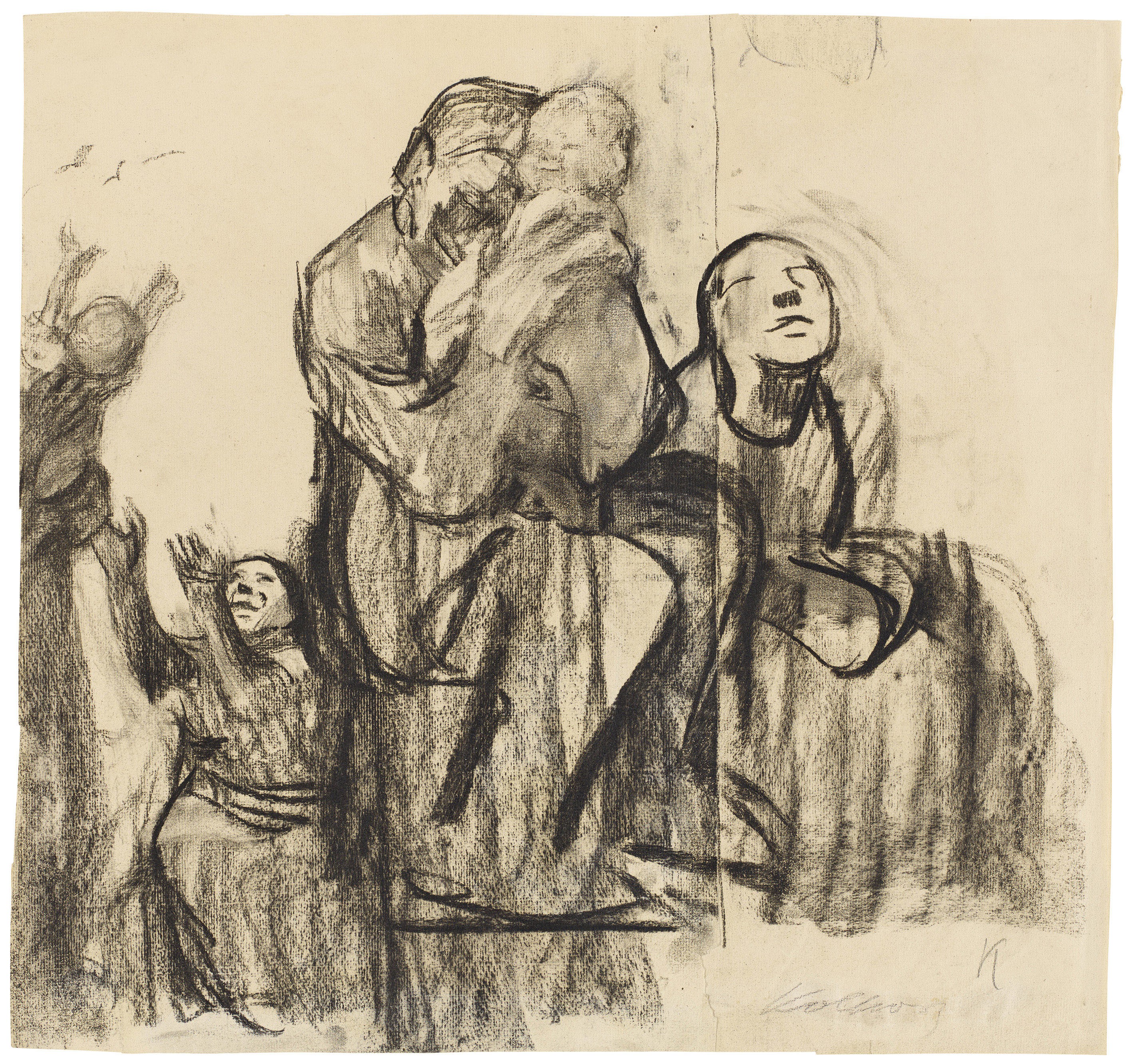 Käthe Kollwitz, Family Group, c 1928, charcoal, stumped, on Ingres paper, 515 x 482 mm, NT 1184, Kollwitz Museum Köln, Inv. Nr. 70200/02030.