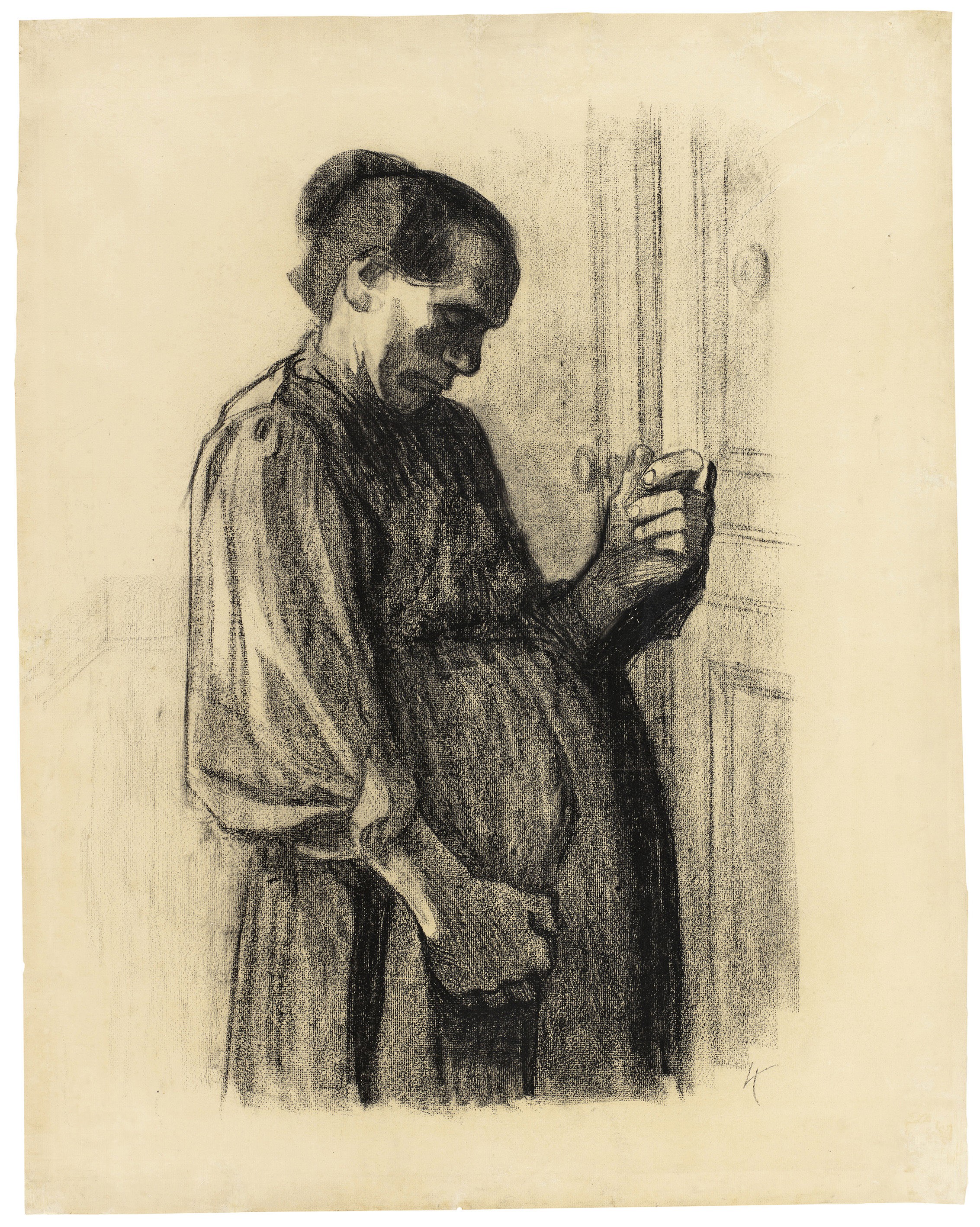 Käthe Kollwitz, At the Doctor’s, sheet 3 of the series »Images of Misery«, 1908/09, black crayon on Ingres paper, 707 x 560 mm, NT 475, Kollwitz Museum Köln, Inv. Nr. 70200/86002.