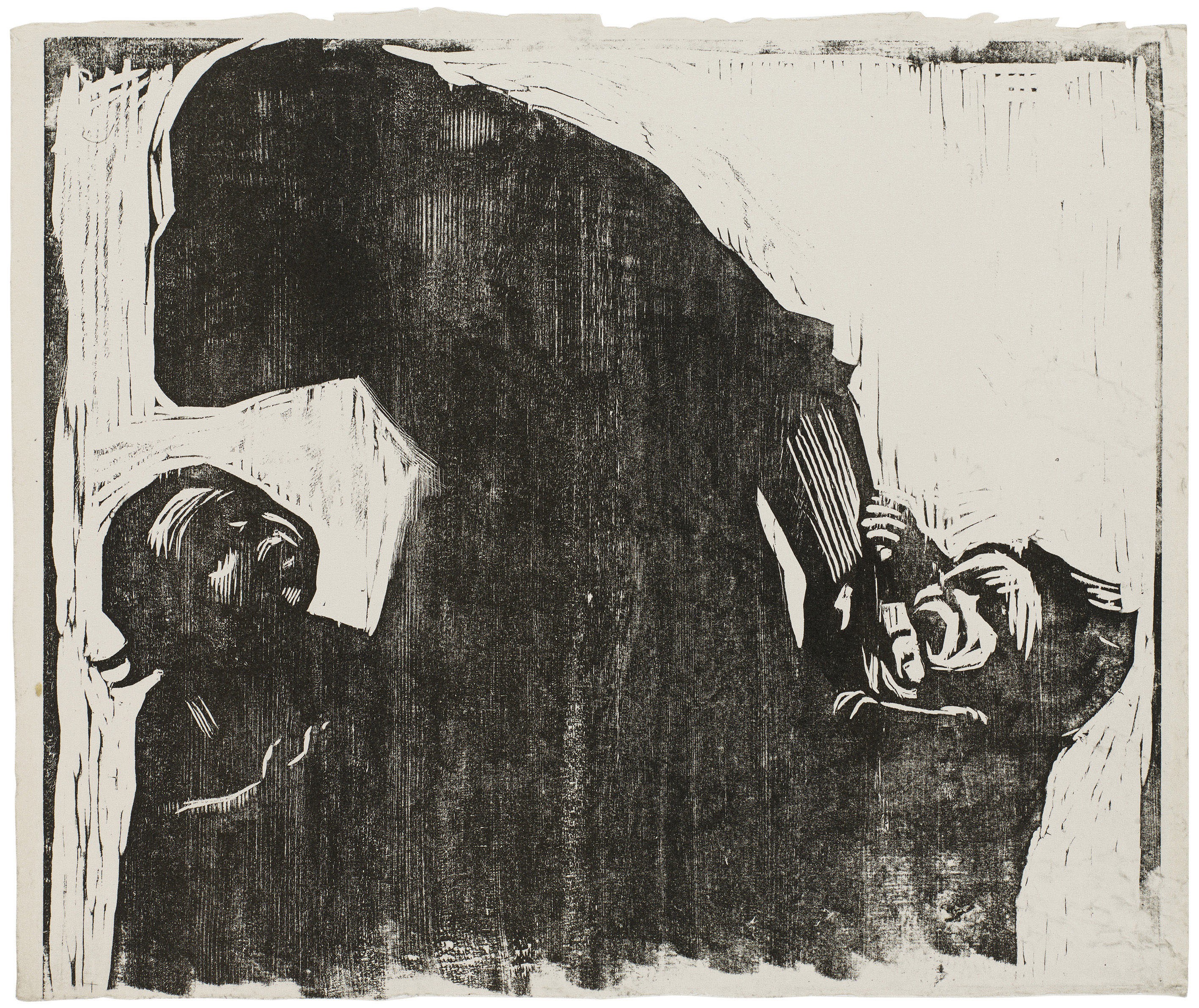 Käthe Kollwitz, Bread!, rejected version of the lithograph »Bread!«, 1924, woodcut, 498 x 400 mm, Kn 207 I, Kollwitz Museum Köln, Inv. Nr. 70300/86046.