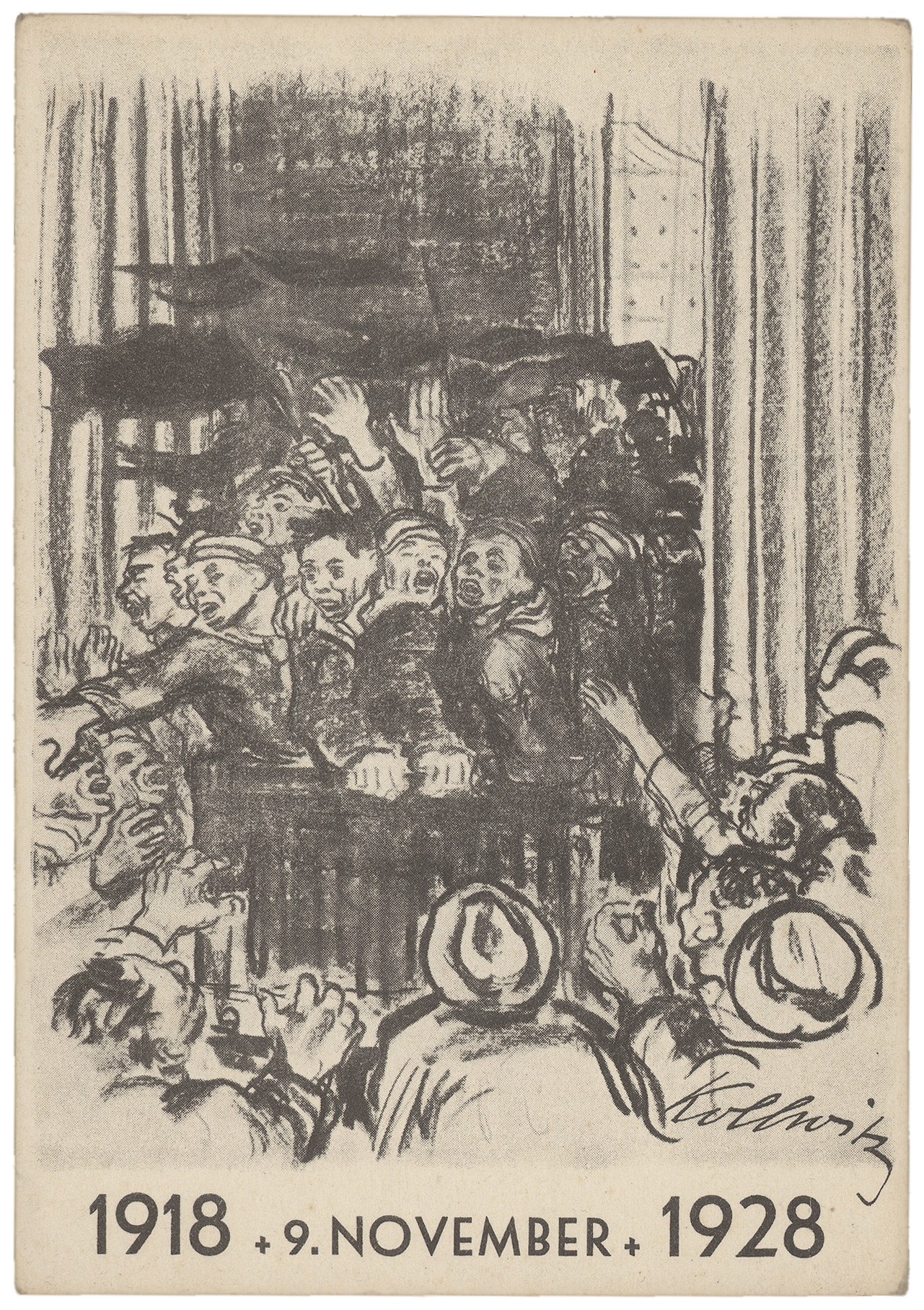 Käthe Kollwitz, Revolution 1918, 1928, reproduction of NT (1163a), Kollwitz Museum Köln, Archive No. P 014