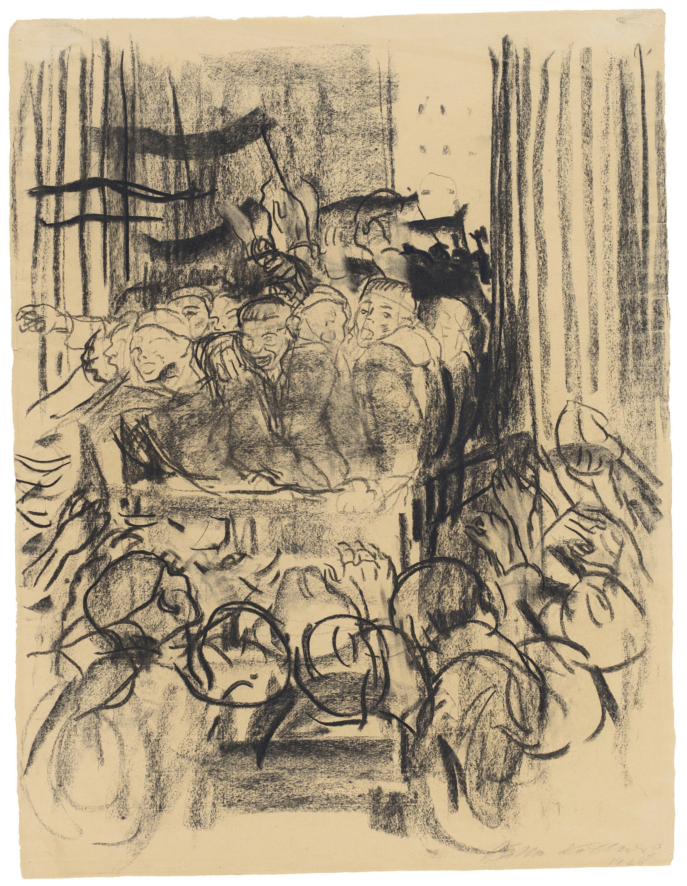 Käthe Kollwitz, Revolution 1918, 1928, charcoal, stumped, on Ingres laid paper, 603 x 463 mm, NT 1163, Kollwitz Museum Köln, Inv. Nr. 70200/87002.