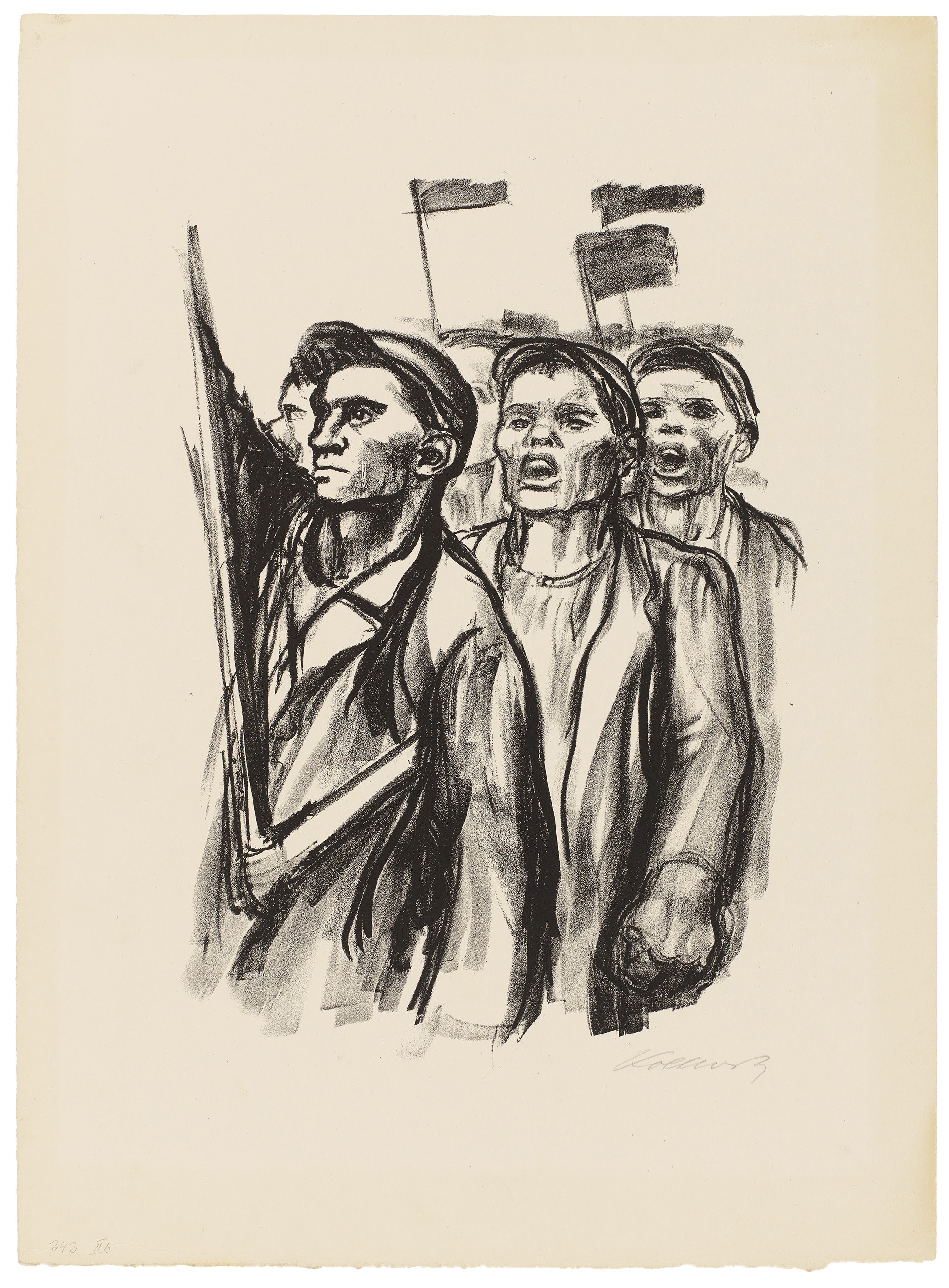 Käthe Kollwitz, Demonstration, final version, 1931, crayon lithograph (transfer), 369 x 257 mm, Kn 252 II c, Kollwitz Museum Köln, Inv. Nr. 70300/92006.