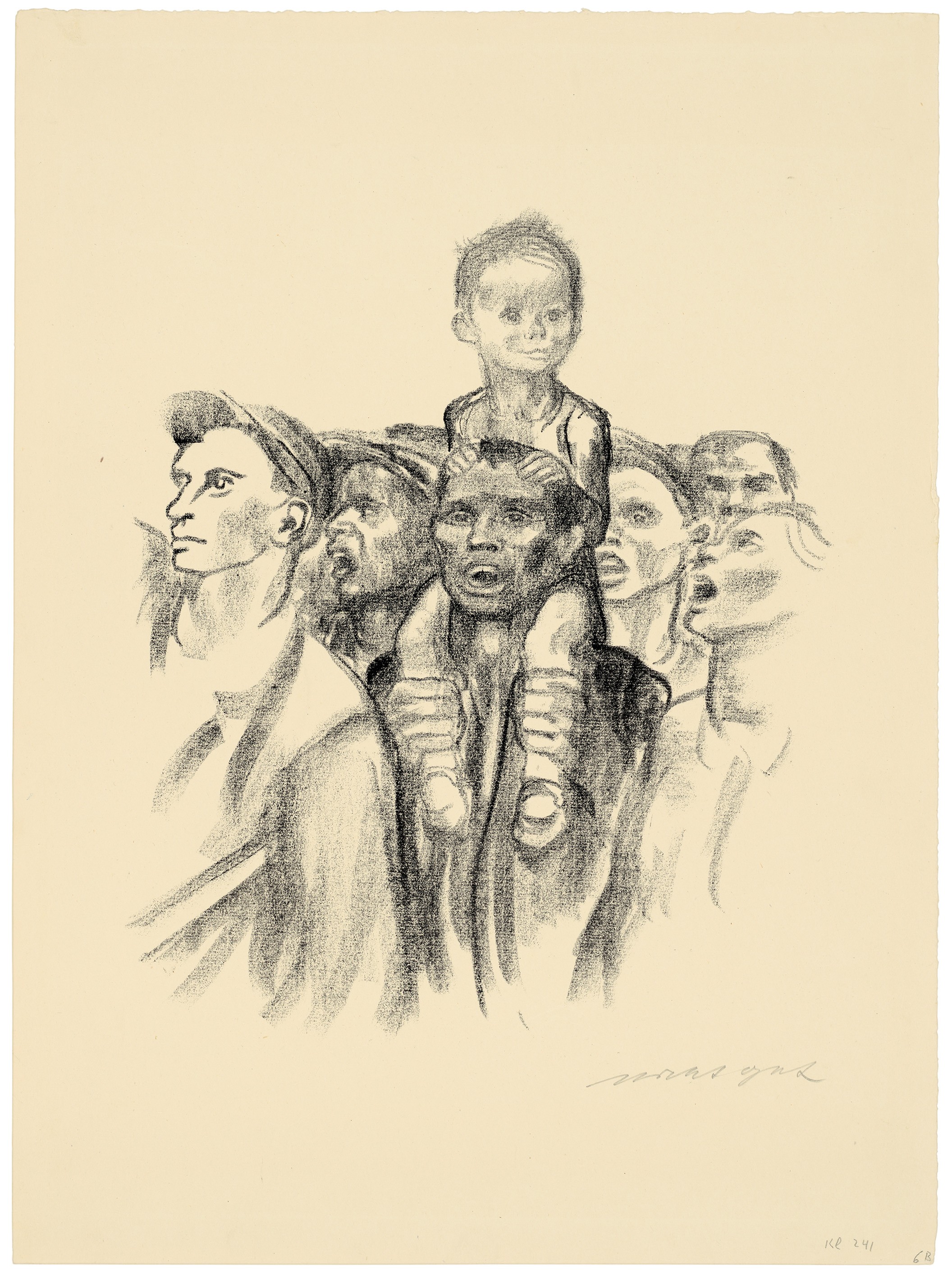 Käthe Kollwitz, Demonstration, rejected version, 1931, crayon lithograph (transfer), 340 x 285 mm, Kn 251, Kollwitz Museum Köln, Inv. Nr. 70300/84049.