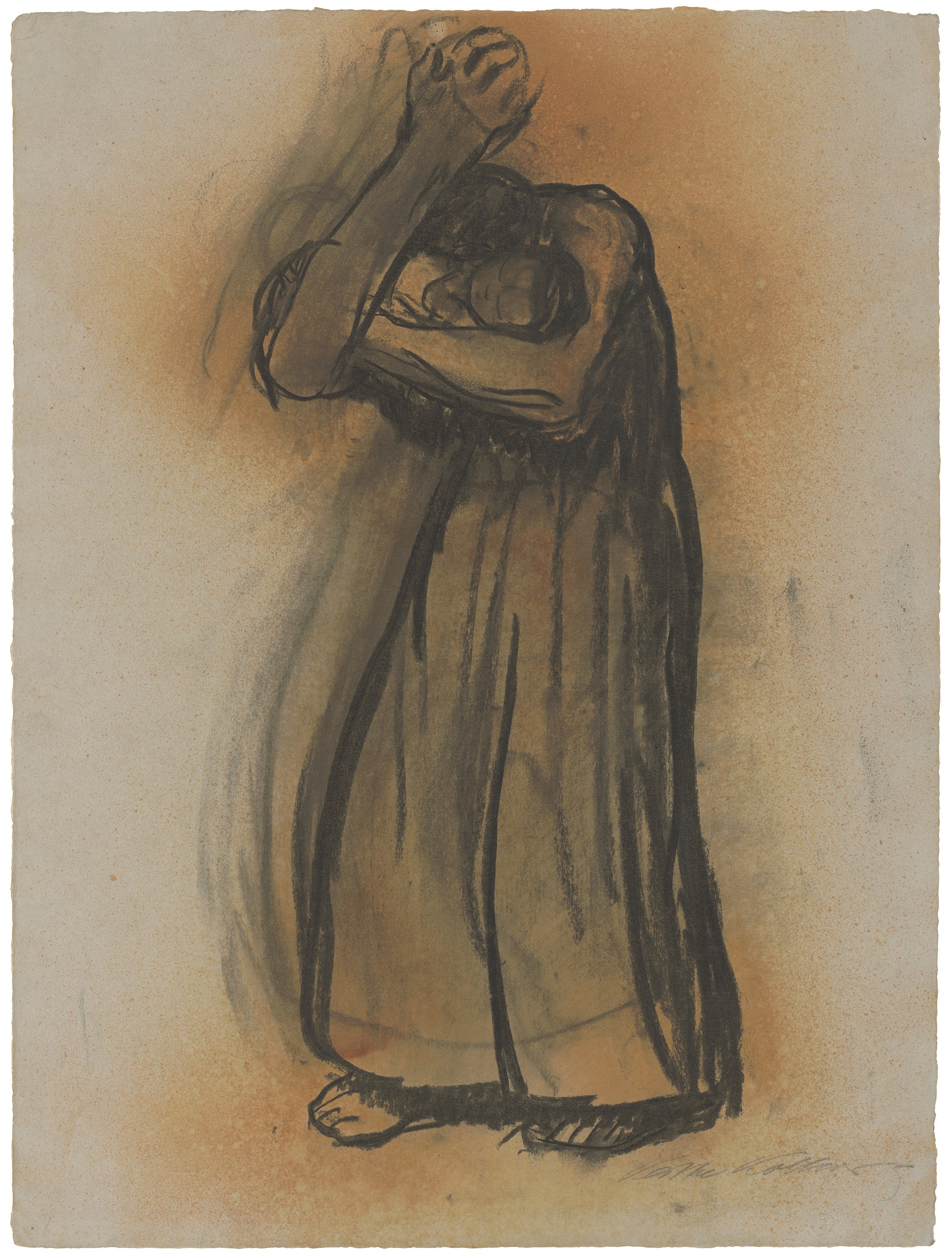 Käthe Kollwitz, Woman, standing, pressing her Infant to her Face, 1915, charcoal on grey colouring paper, fixed with shellac, 590 x 442 mm, NT 722, Kollwitz Museum Köln, Inv. Nr. 70200/87001.