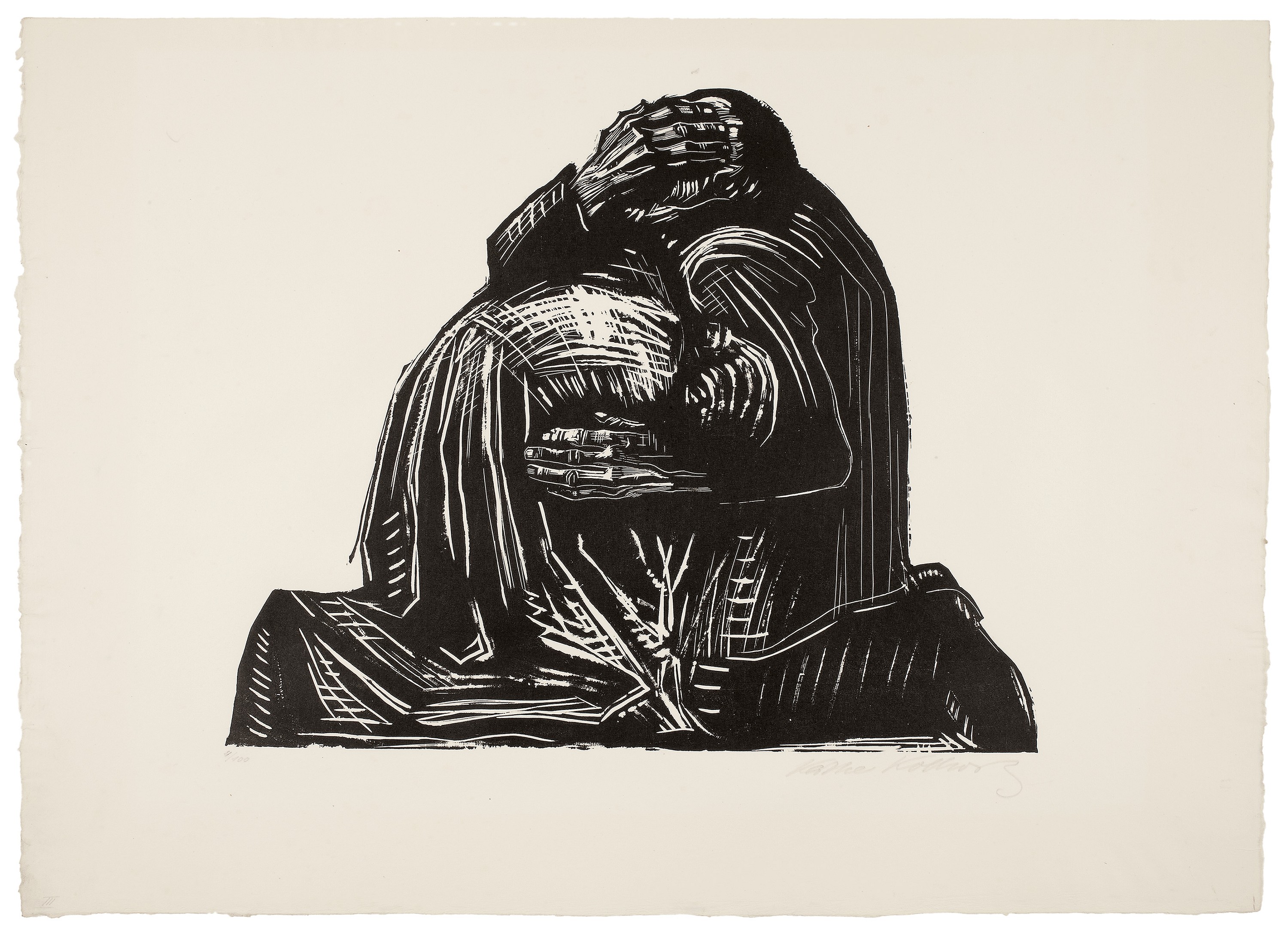Käthe Kollwitz, The Parents, sheet 3 of the series »War«, 1921/22, woodcut, 350 x 427 mm, Kn 174 V b, Kollwitz Museum Köln, Inv. Nr. 70300/92013.