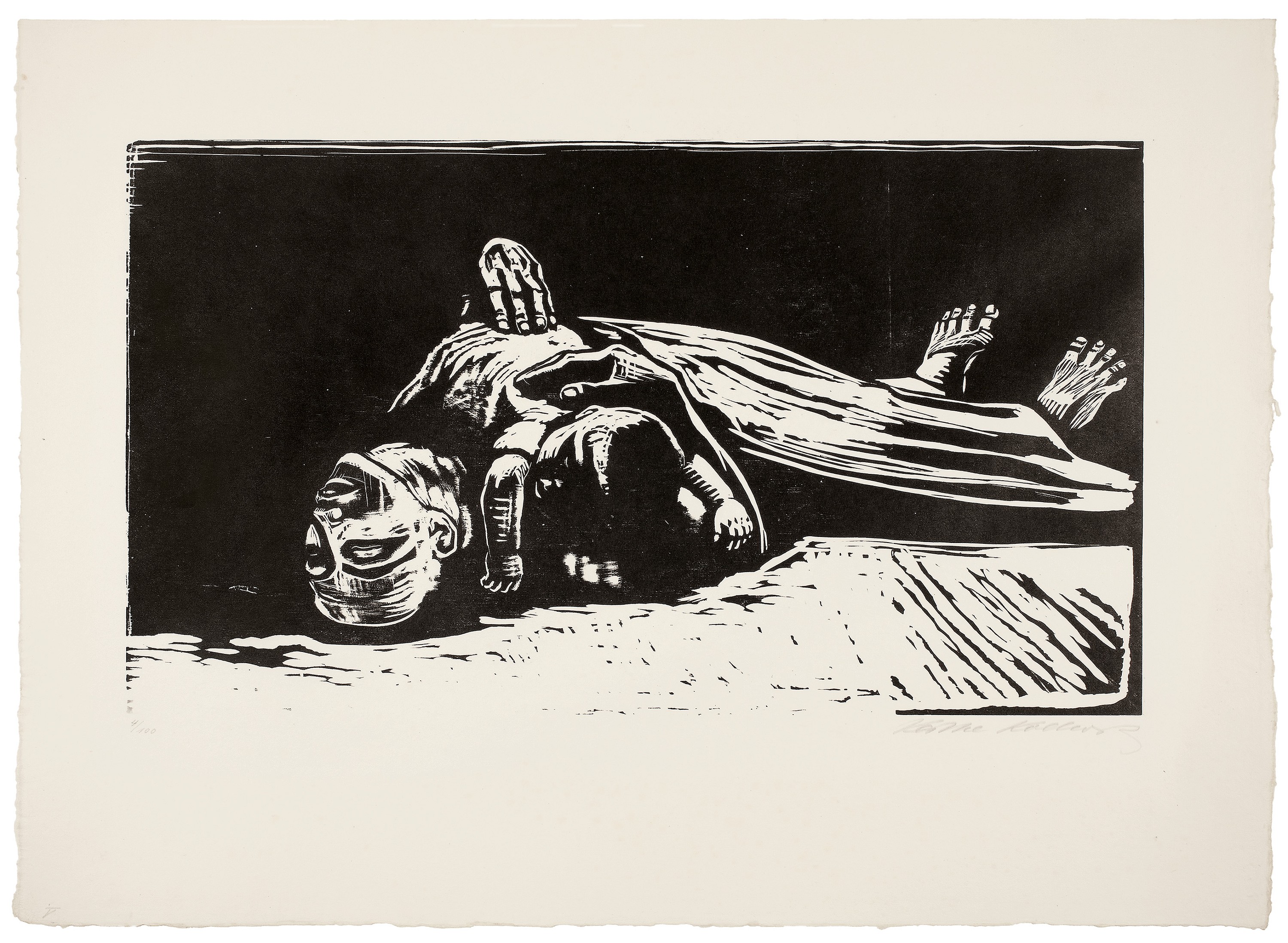 Käthe Kollwitz, The Widow II, sheet 5 of the series »War«, 1922, woodcut, 300 x 525 mm, Kn 178 VII b, Kollwitz Museum Köln, Inv. Nr. 70300/92015.