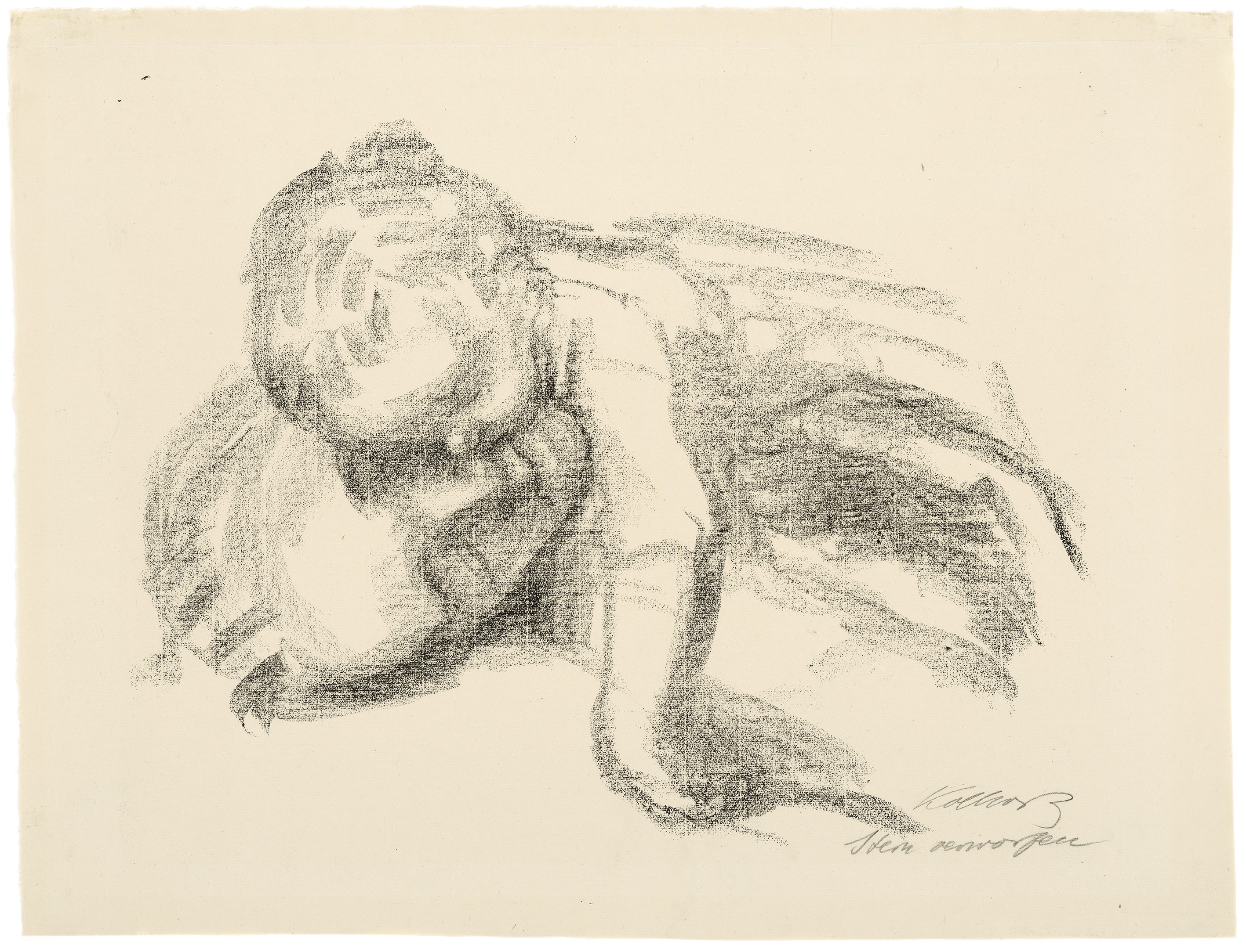Käthe Kollwitz, The Widow II, rejected second version of sheet 5 in the series »War«, 1920, crayon lithograph (transfer), 375 x 500 mm, Kn 154, Kollwitz Museum Köln, Inv. Nr. 70300/05012.