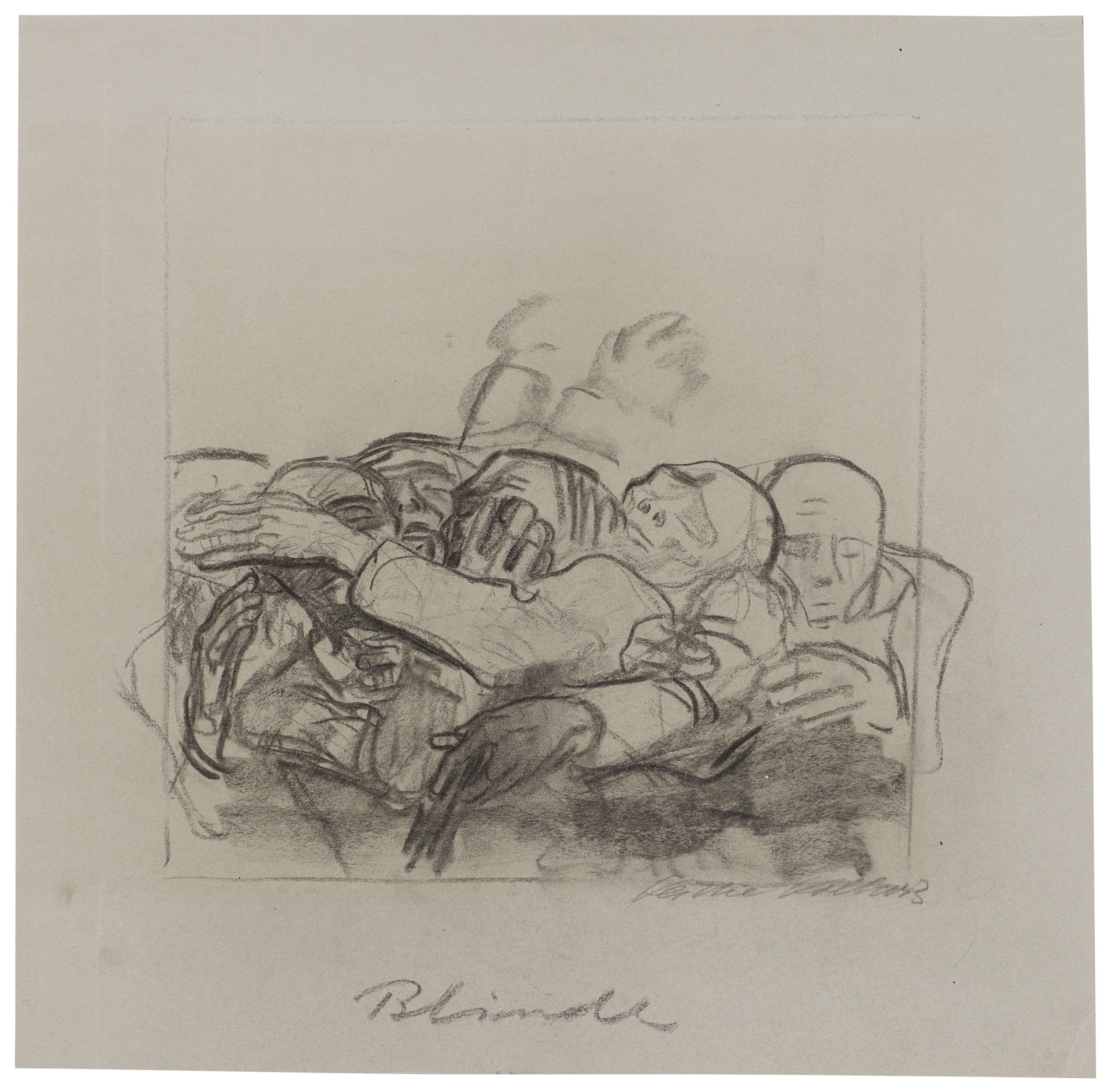 Käthe Kollwitz, Blind People, 1922/23, Charcoal on laid paper, 452 x 461 mm, NT 973, Kollwitz Museum Köln, Inv. Nr. 70200/83042. 