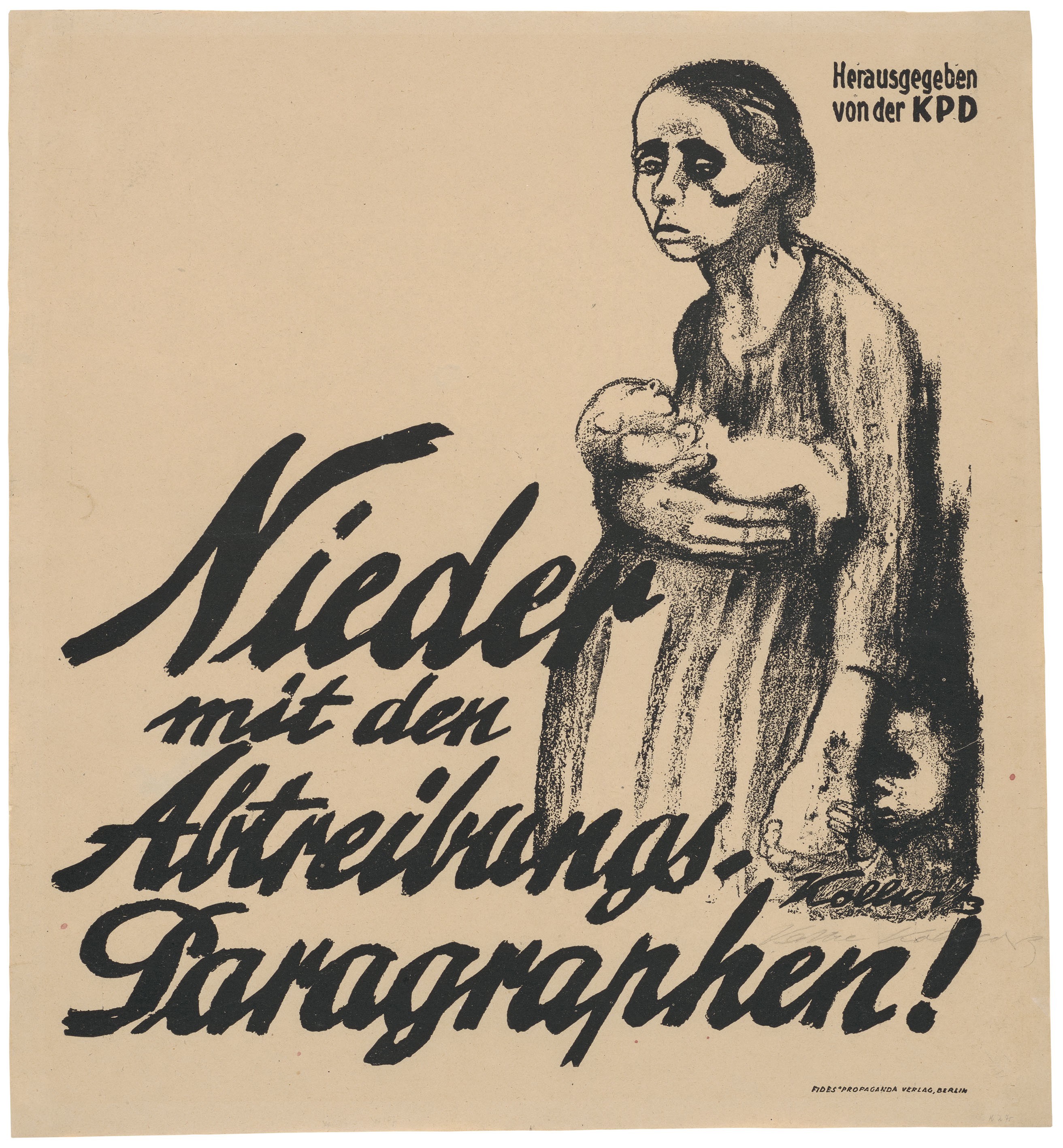 Käthe Kollwitz, Poster against Paragraph 218, 1923, crayon lithograph (transfer of a drawing on transparent paper), 470 x 435 mm, Kn 198 II, Kollwitz Museum Köln, Inv. Nr. 70300/05016.